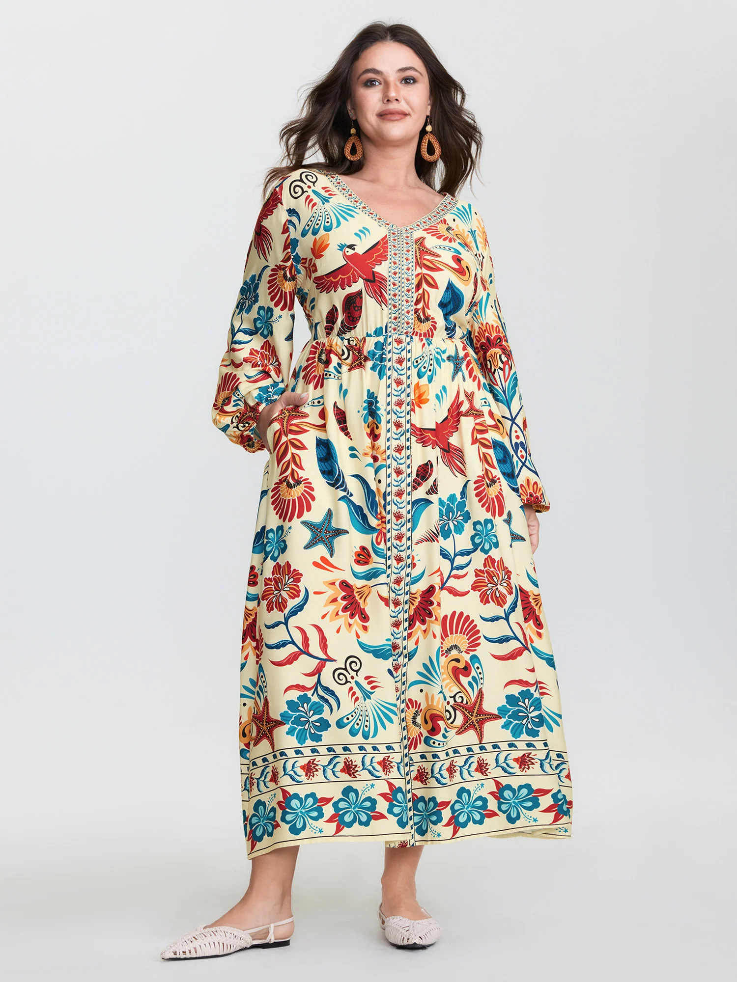 Colorful Ocean Element V-Neck Maxi Dress - Image 3