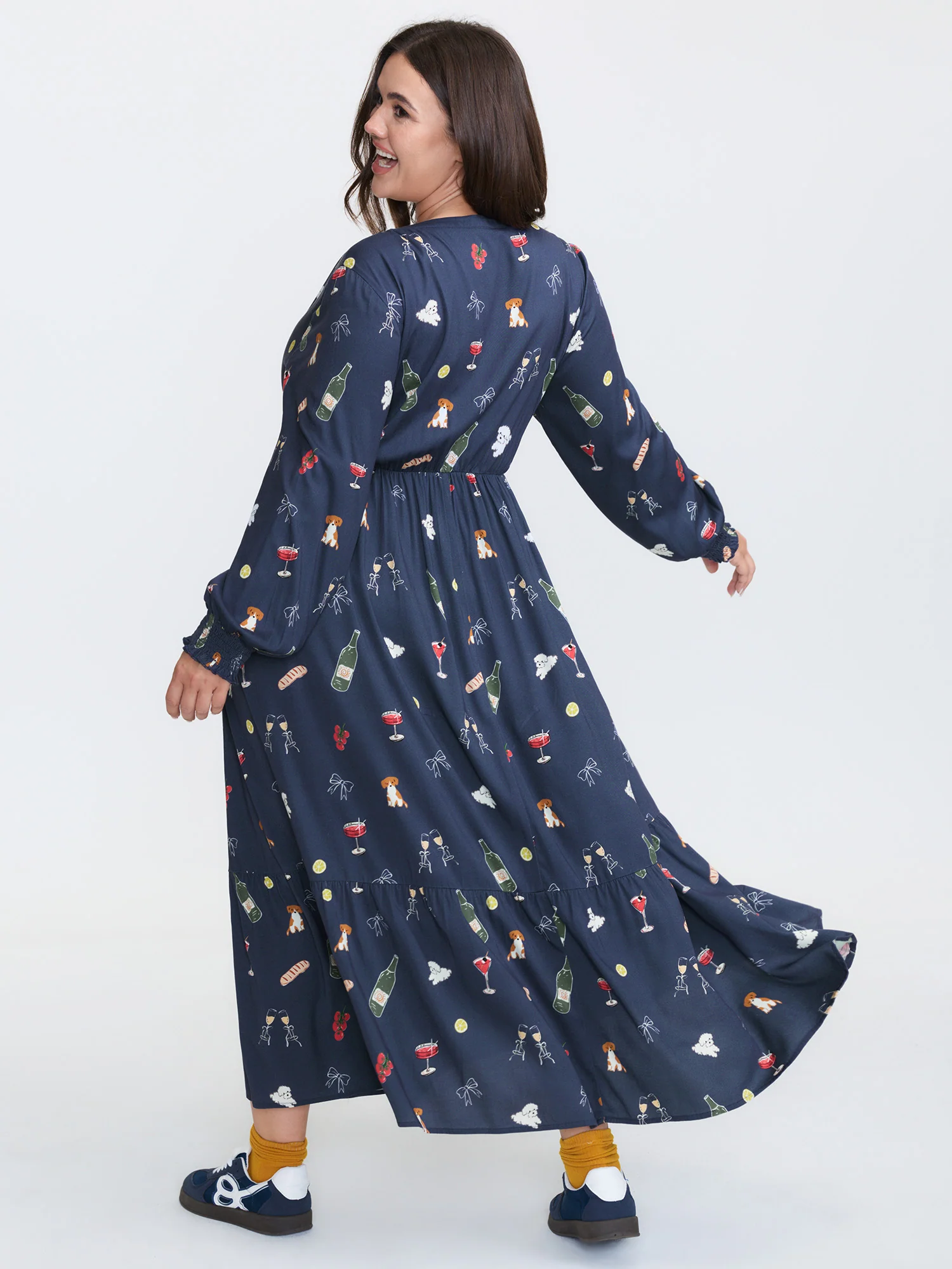 Colorful Pattern Shirred Pockets Midi Dress - Image 4