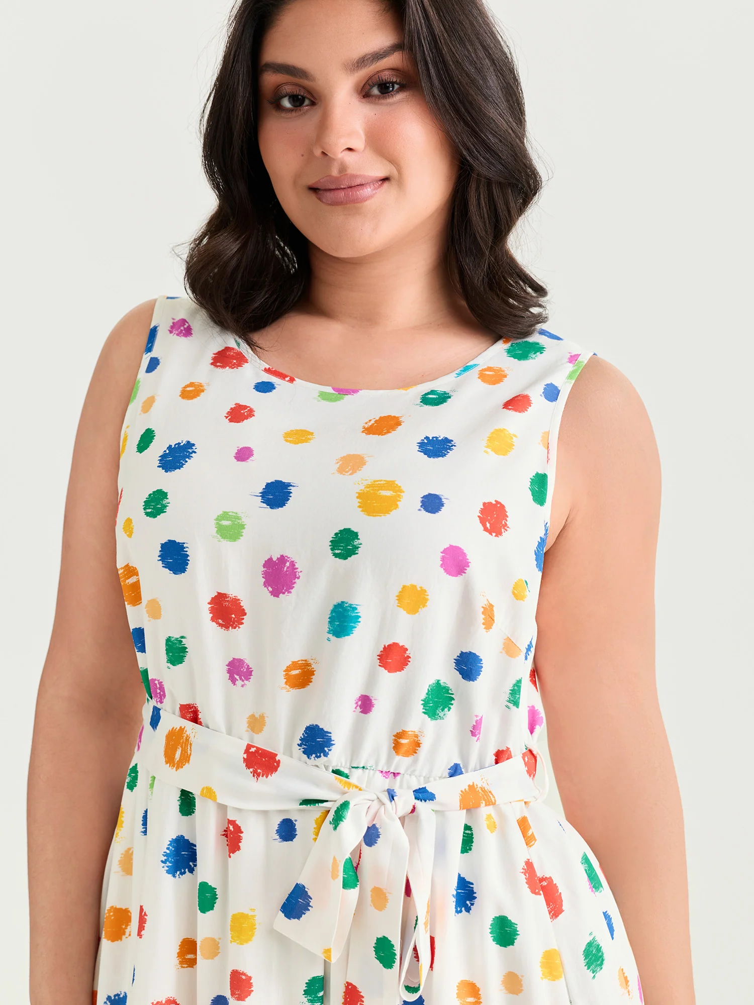 Colorful Polka Dot Waist Tie Midi Dress - Image 2
