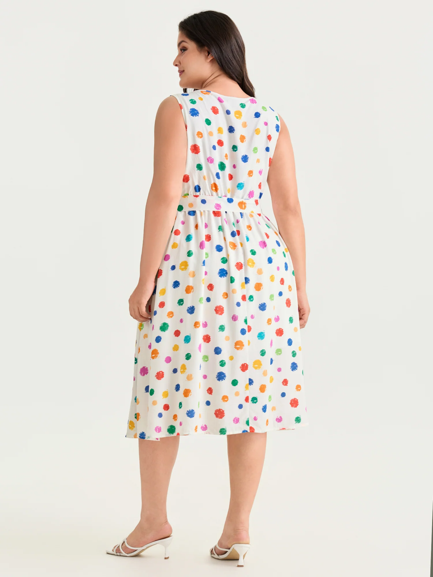 Colorful Polka Dot Waist Tie Midi Dress - Image 4