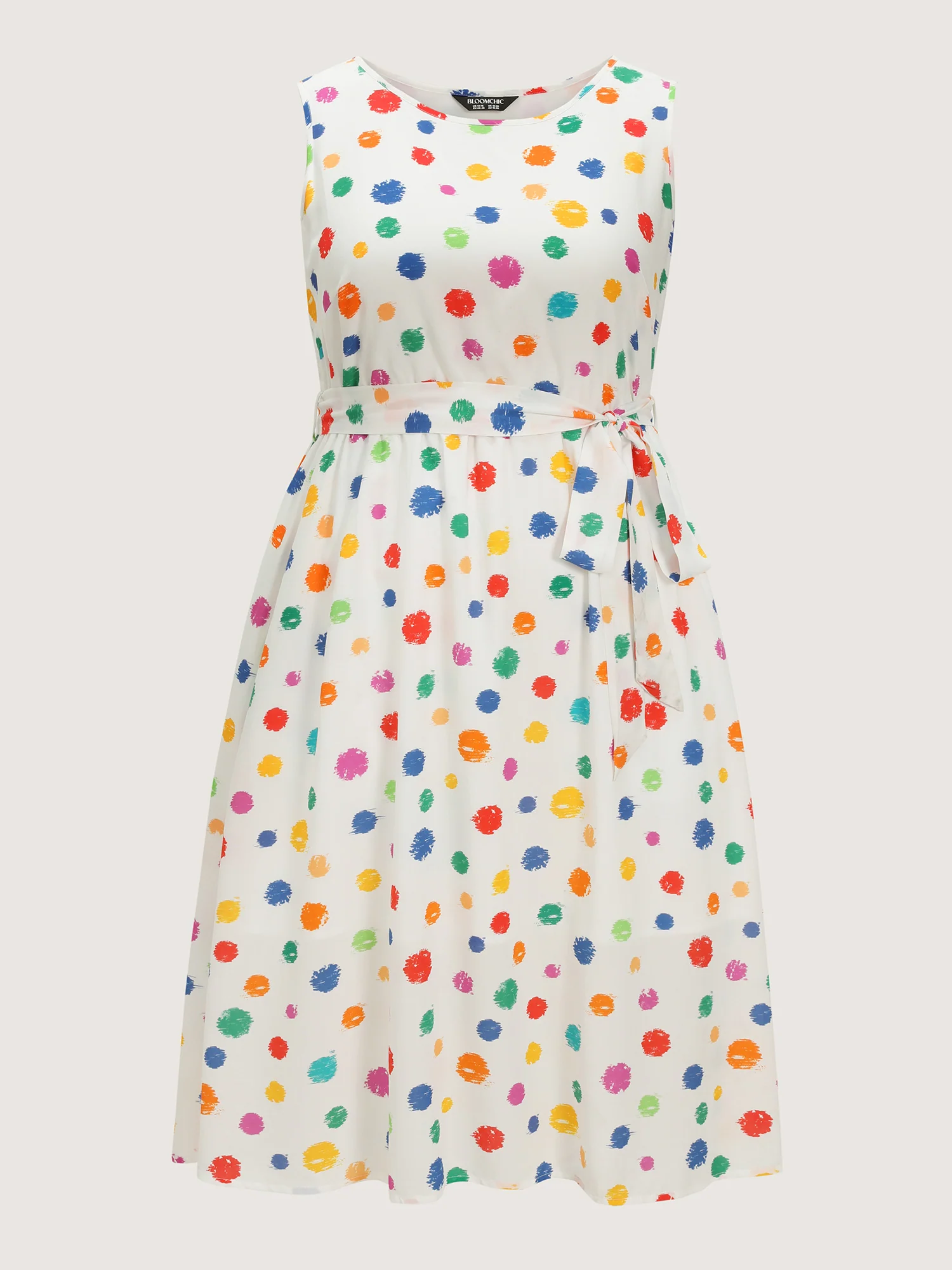 Colorful Polka Dot Waist Tie Midi Dress - Image 5