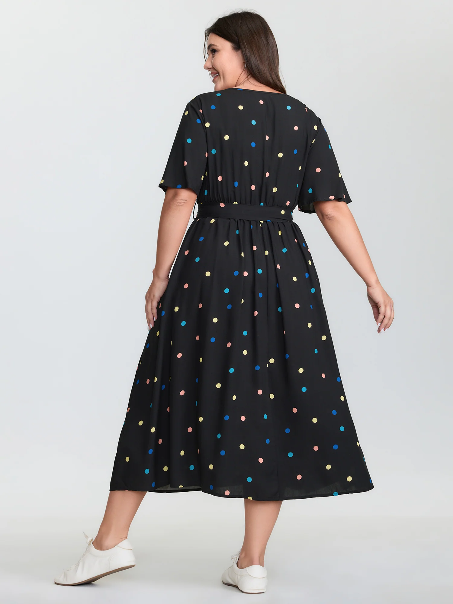 Colorful Polka Dots Belted Midi Dress - Image 4