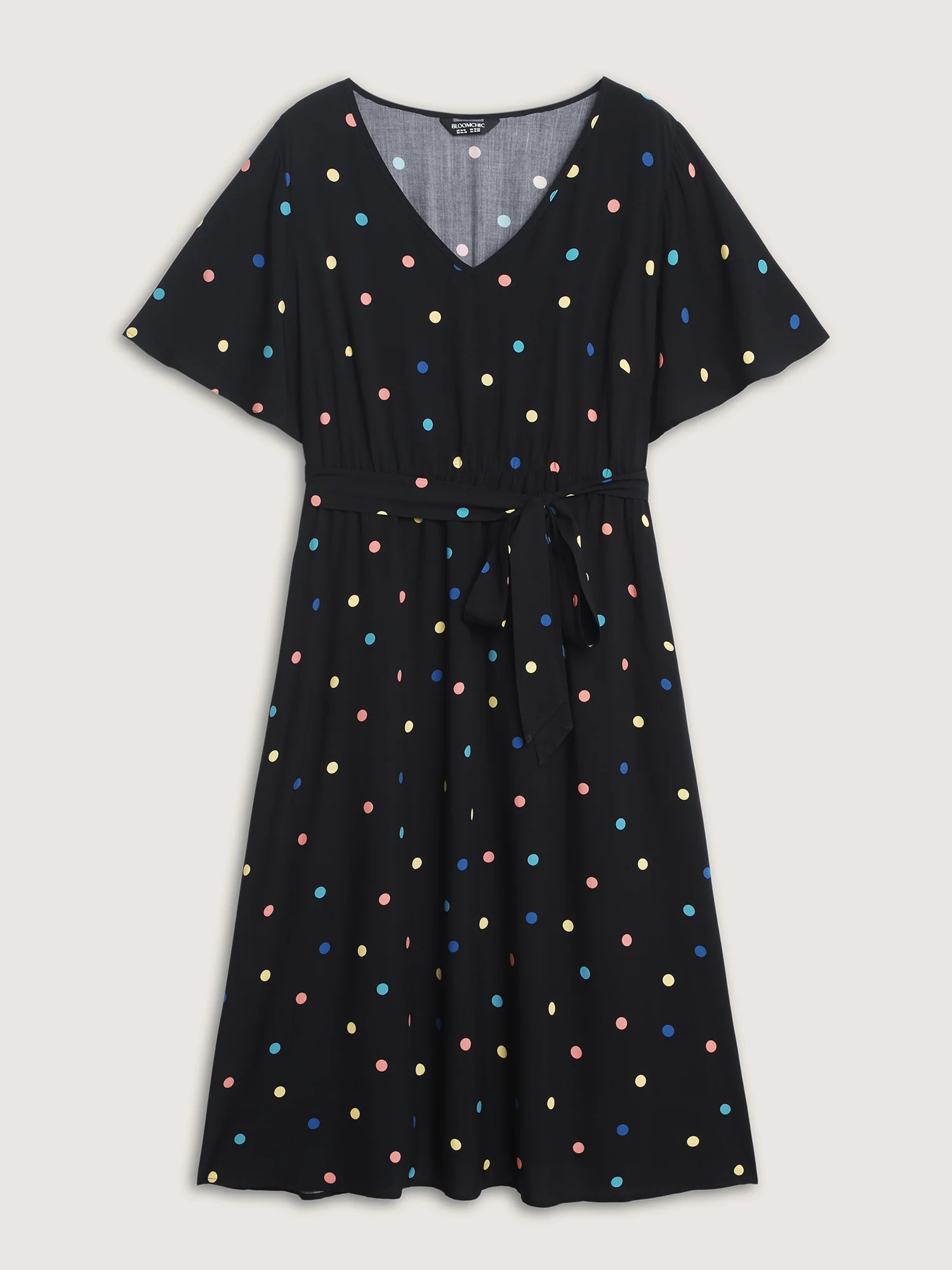 Colorful Polka Dots Belted Midi Dress - Image 7