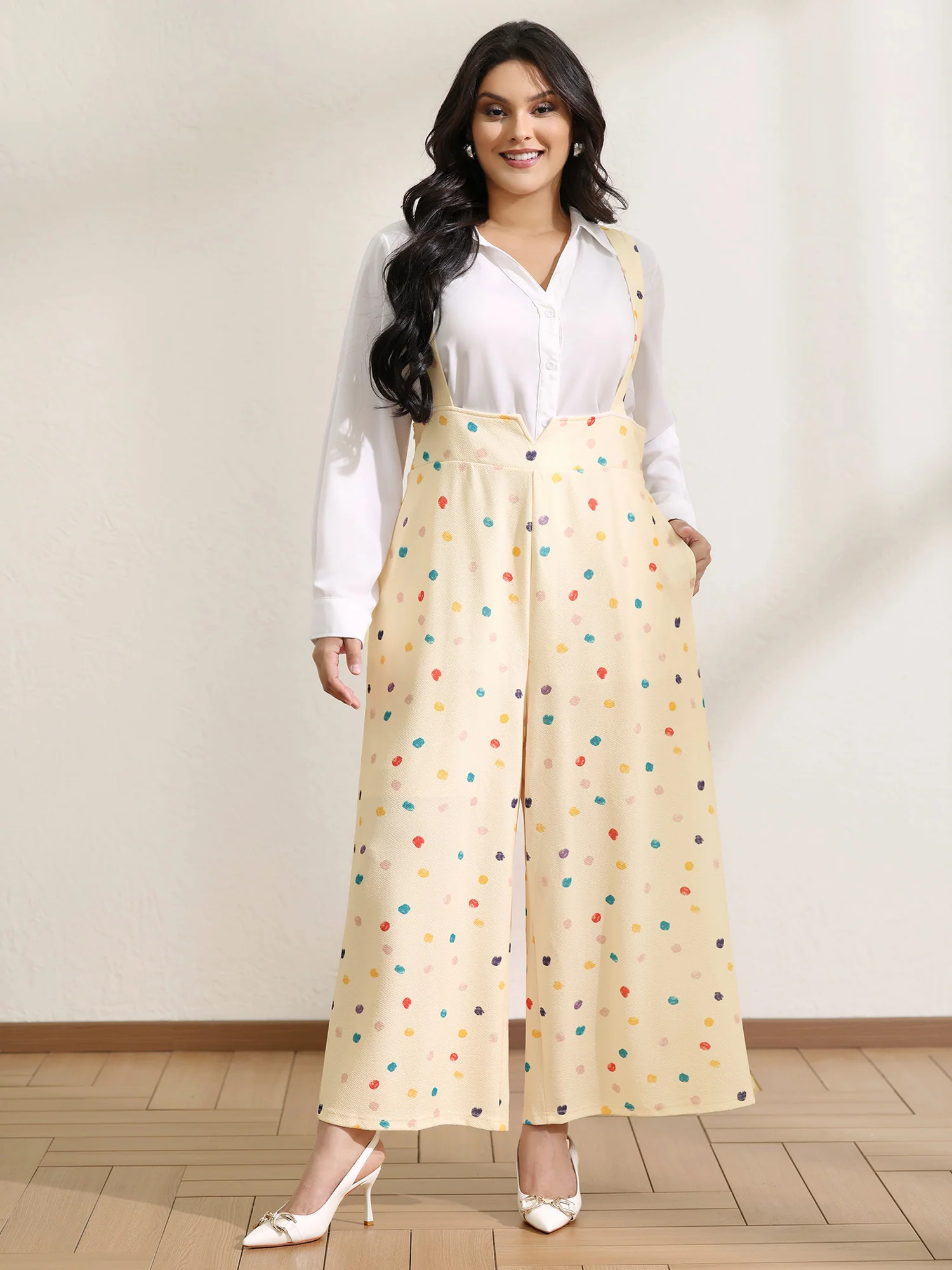 Colorful Polka Dots Cinched-Waist Jumpsuit - Image 3