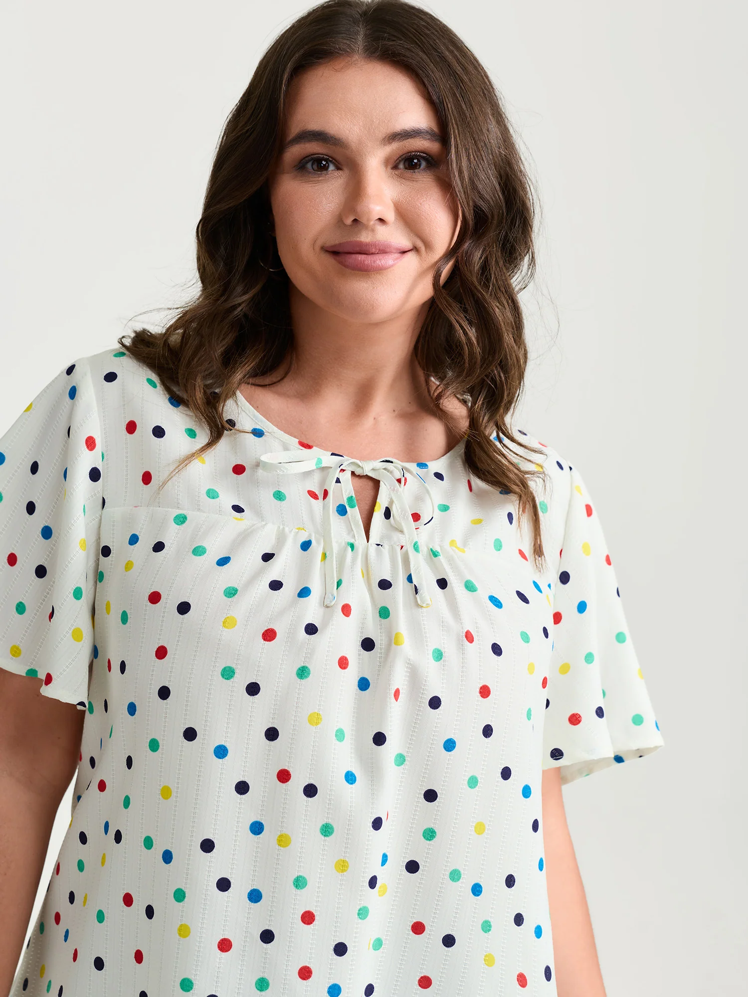 Colorful Polka Dots Drawstring Ruched Blouse - Image 2