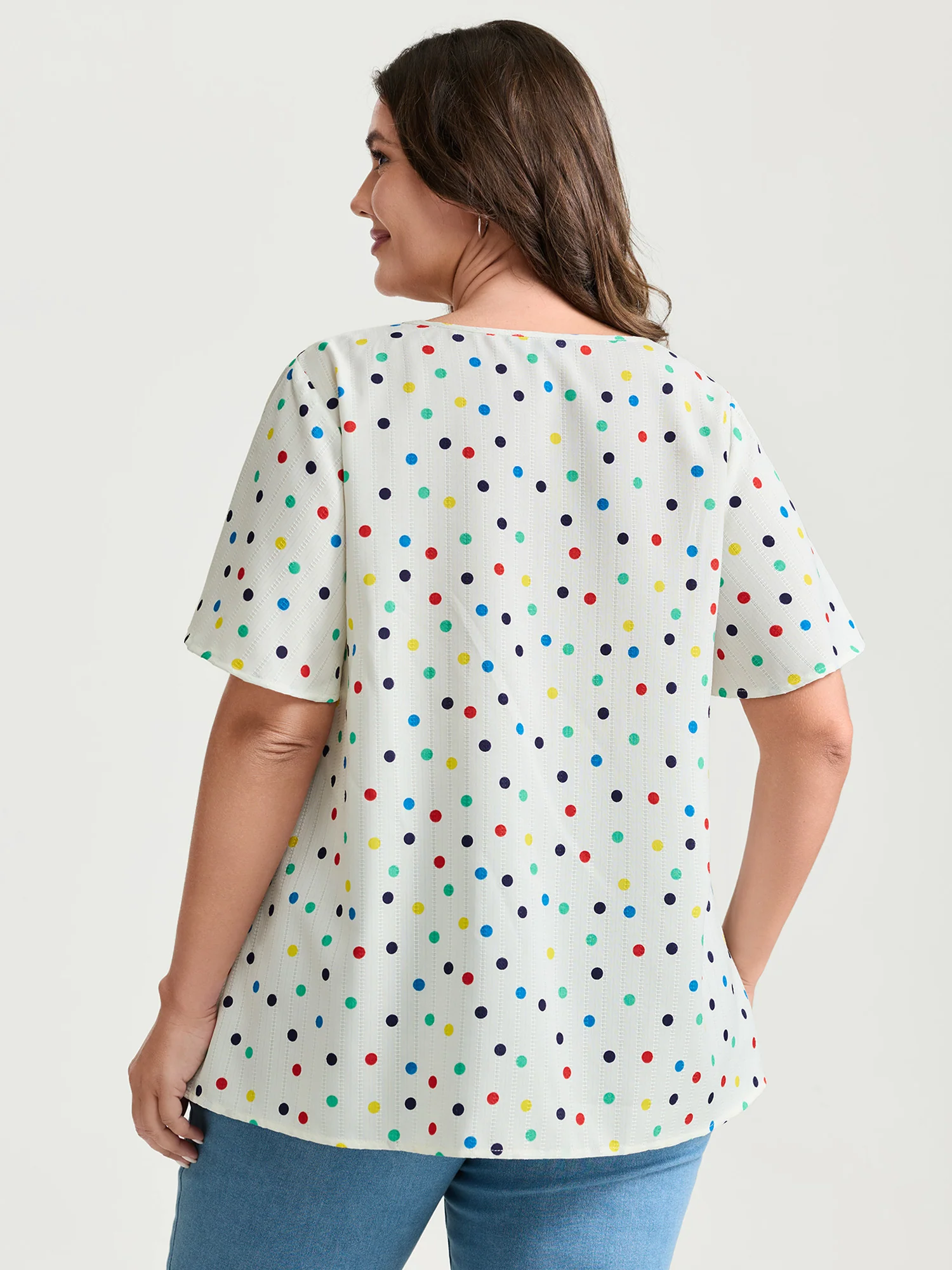 Colorful Polka Dots Drawstring Ruched Blouse - Image 4