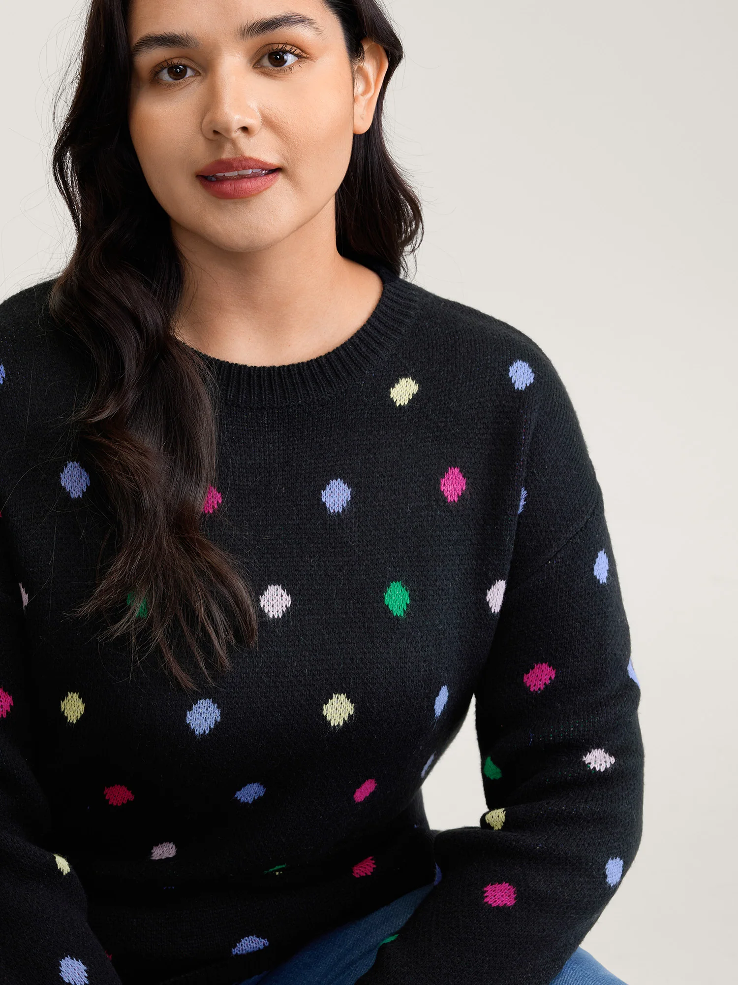 Colorful Polka Dots Jacquard Pullover - Image 2