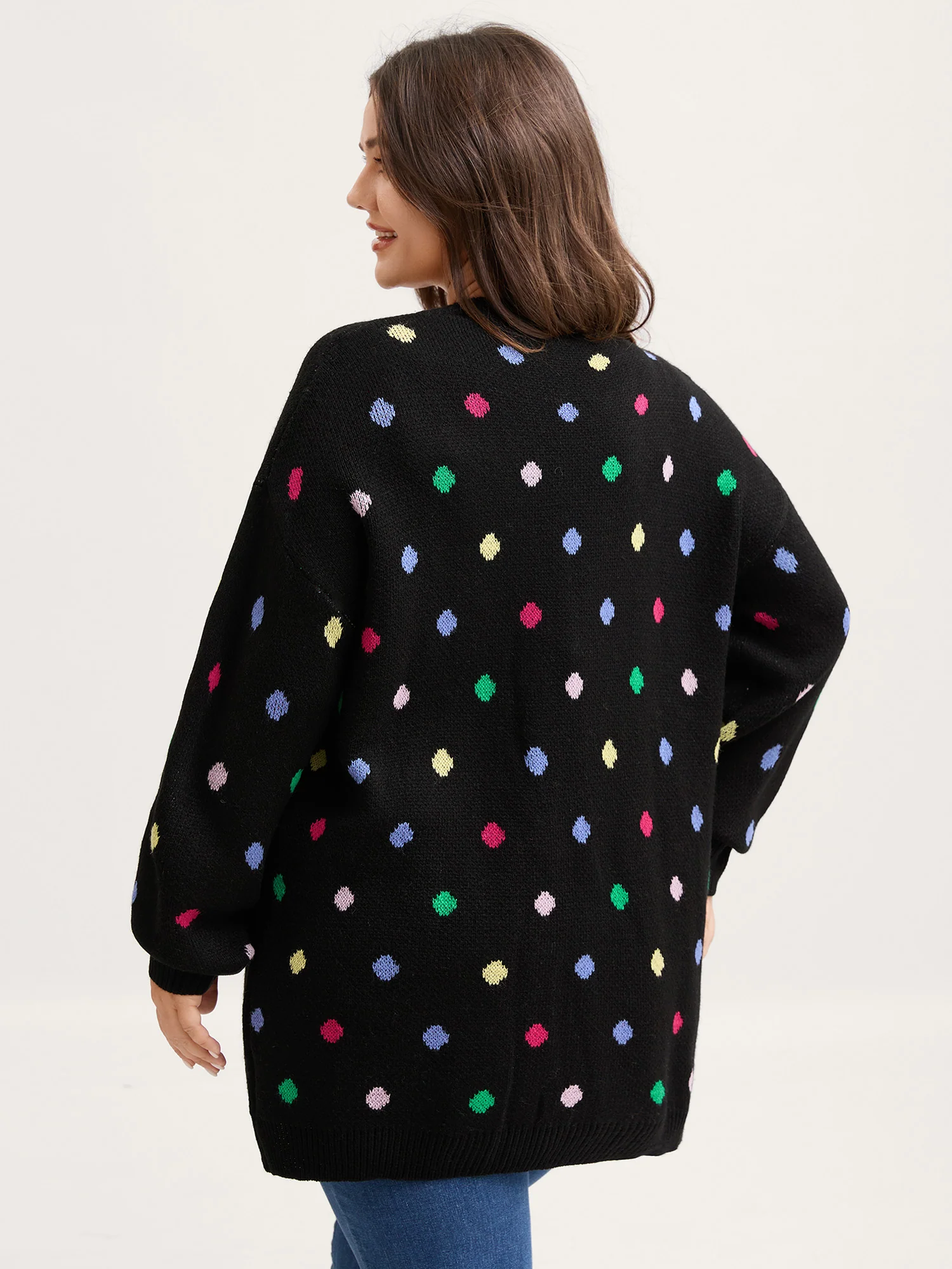 Colorful Polka Dots Pockets Knit Cardigan - Image 4
