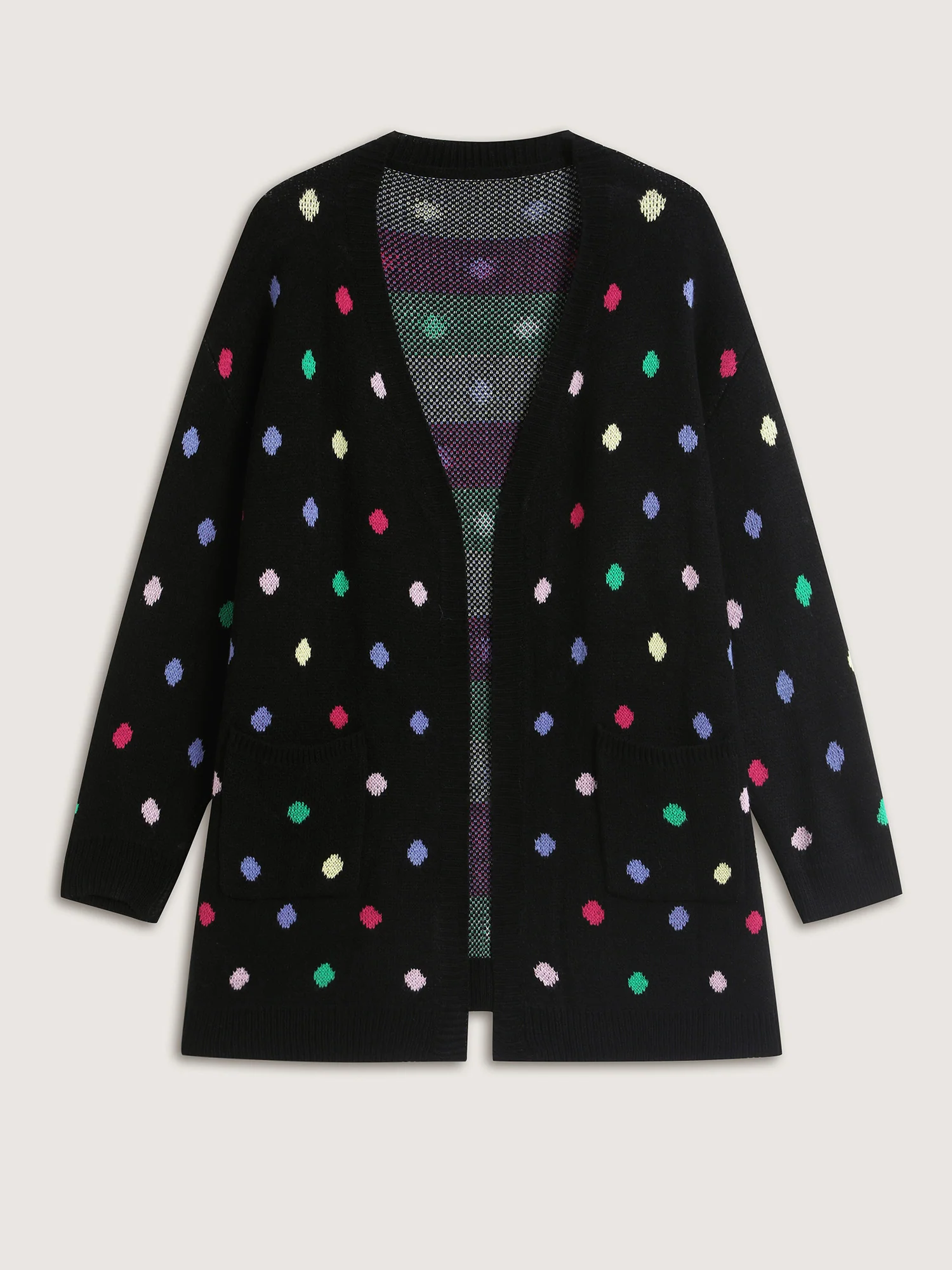 Colorful Polka Dots Pockets Knit Cardigan - Image 6