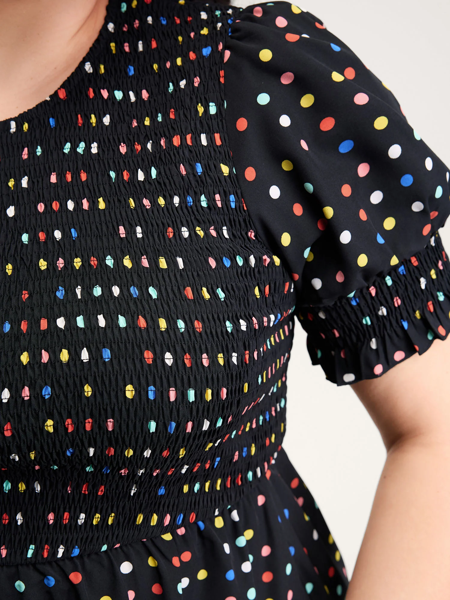 Colorful Polka Dots Shirred Bodice Midi Dress - Image 3