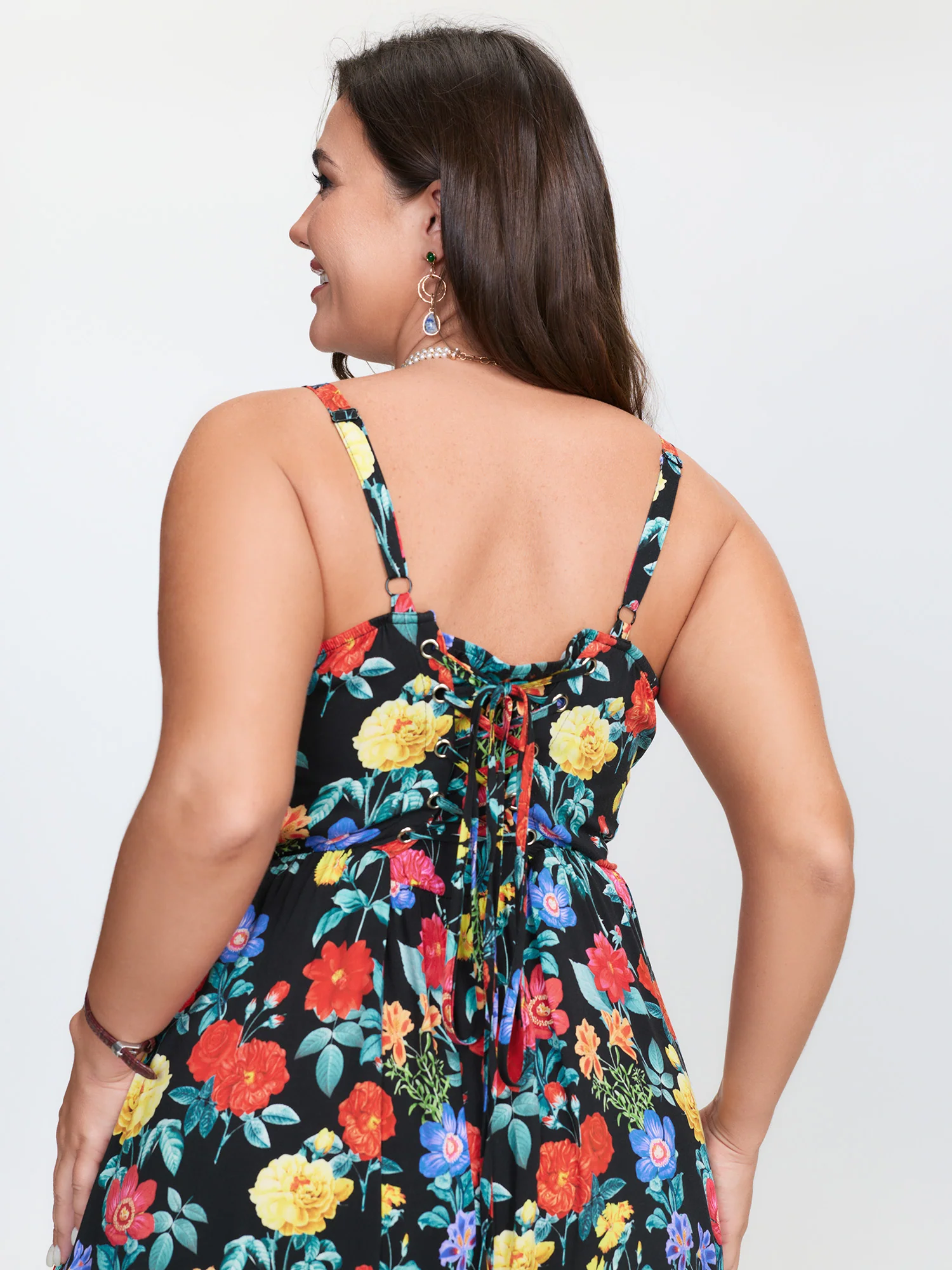 Colorful Print Side Slit Floral Maxi Dress - Image 2