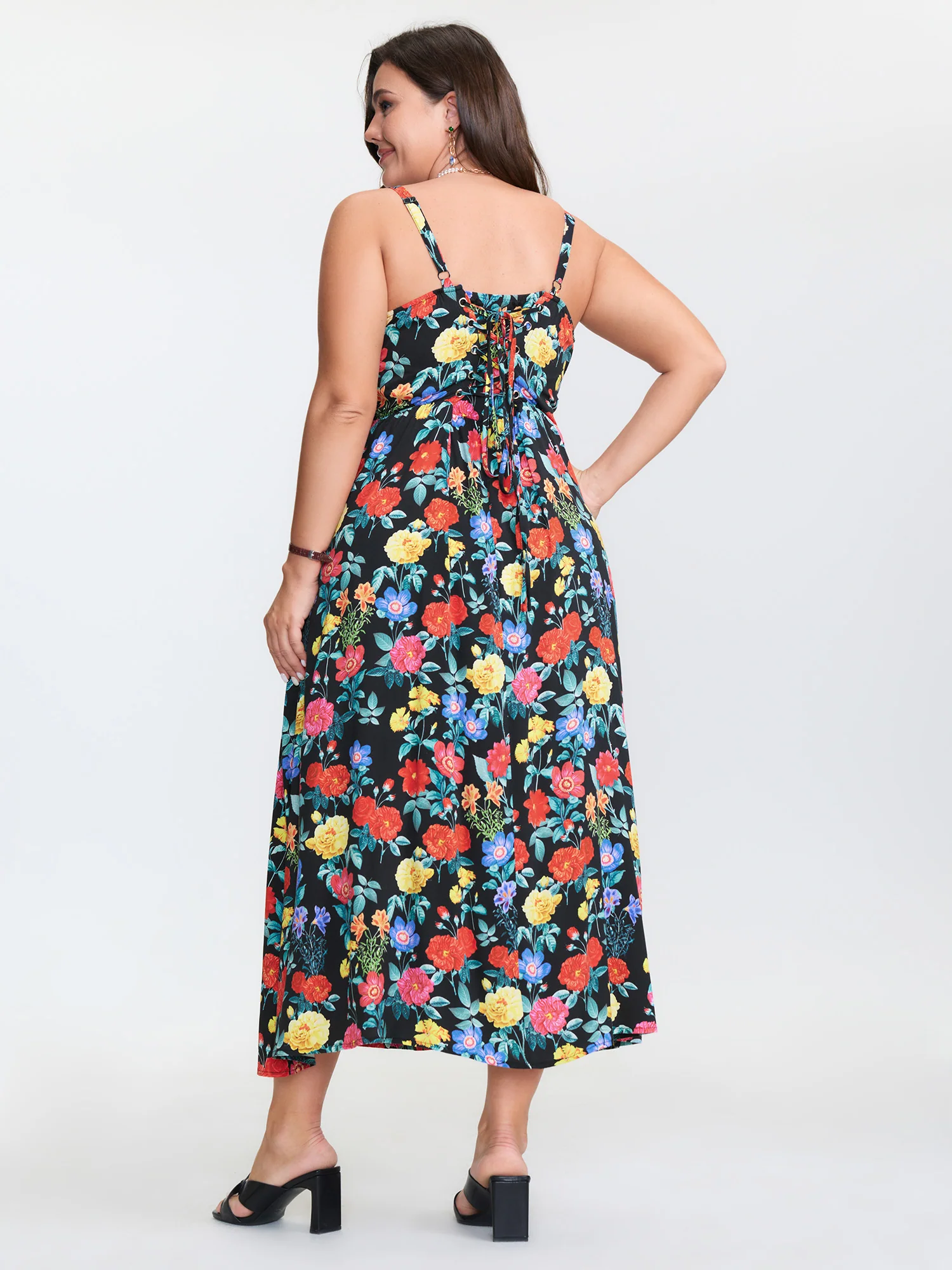 Colorful Print Side Slit Floral Maxi Dress - Image 5