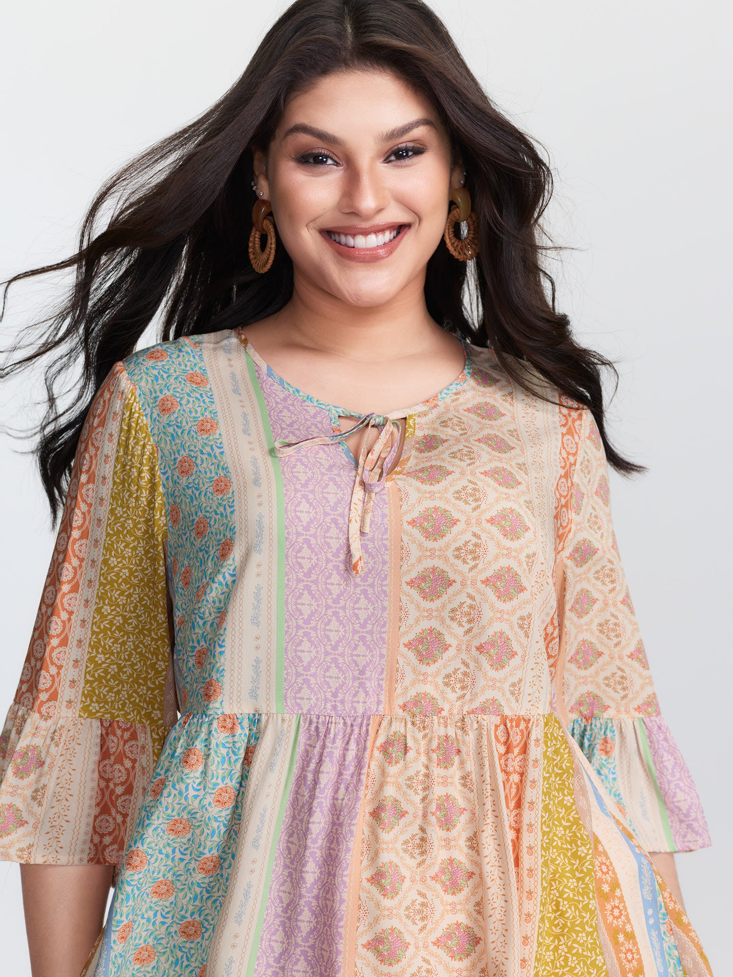 Colorful Printed Stripe Flared Blouse - Image 2
