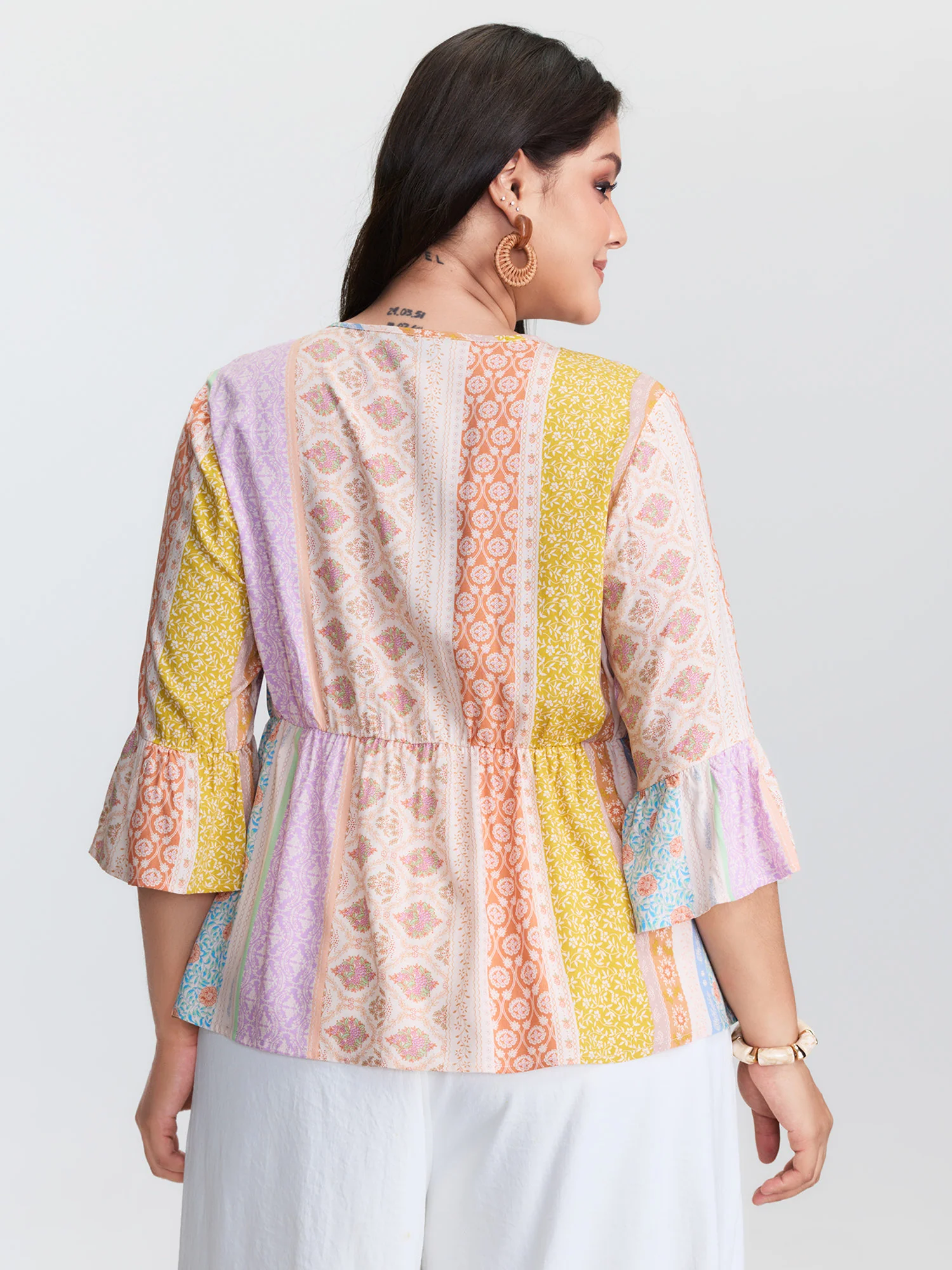 Colorful Printed Stripe Flared Blouse - Image 4
