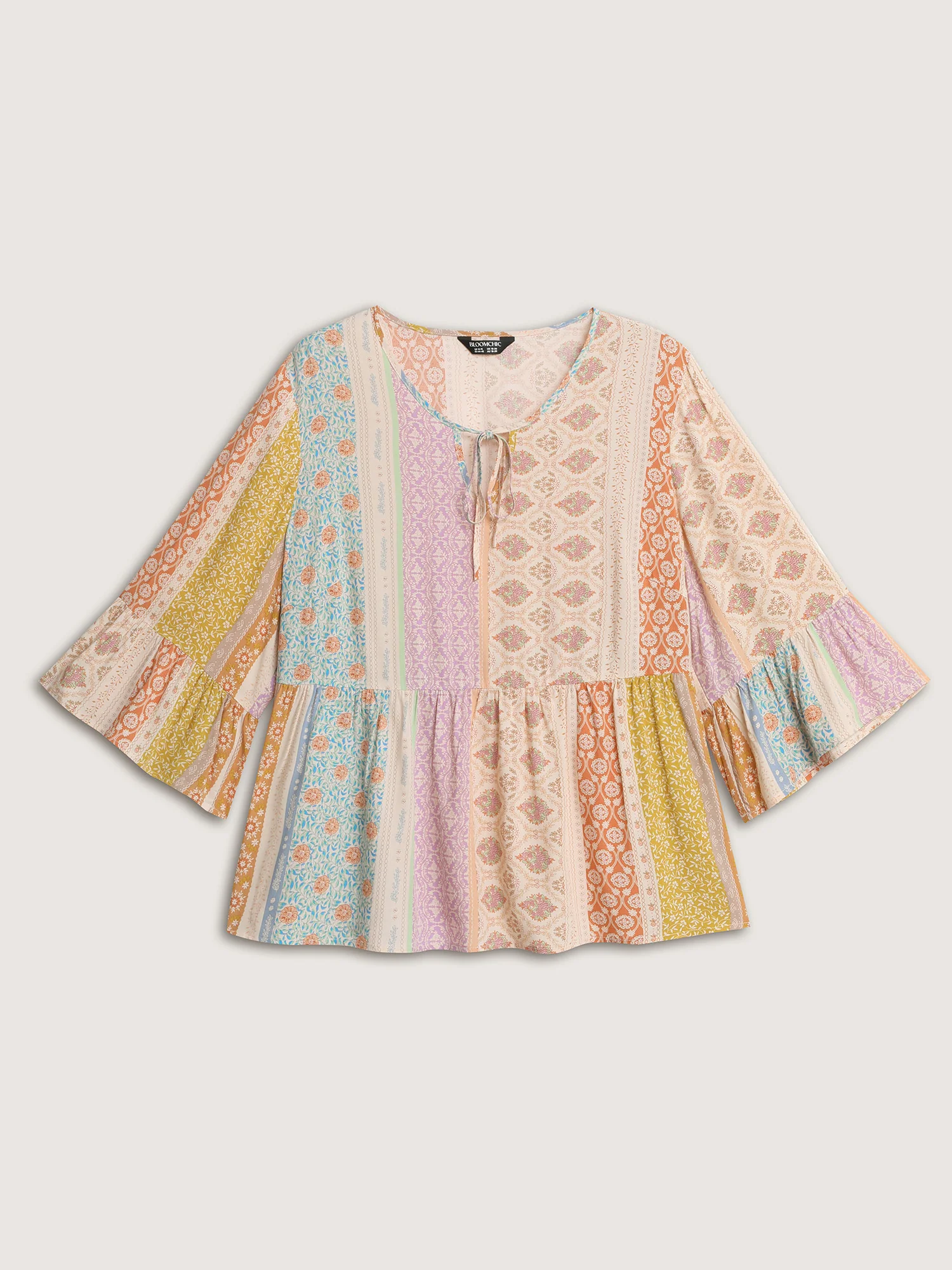 Colorful Printed Stripe Flared Blouse - Image 7