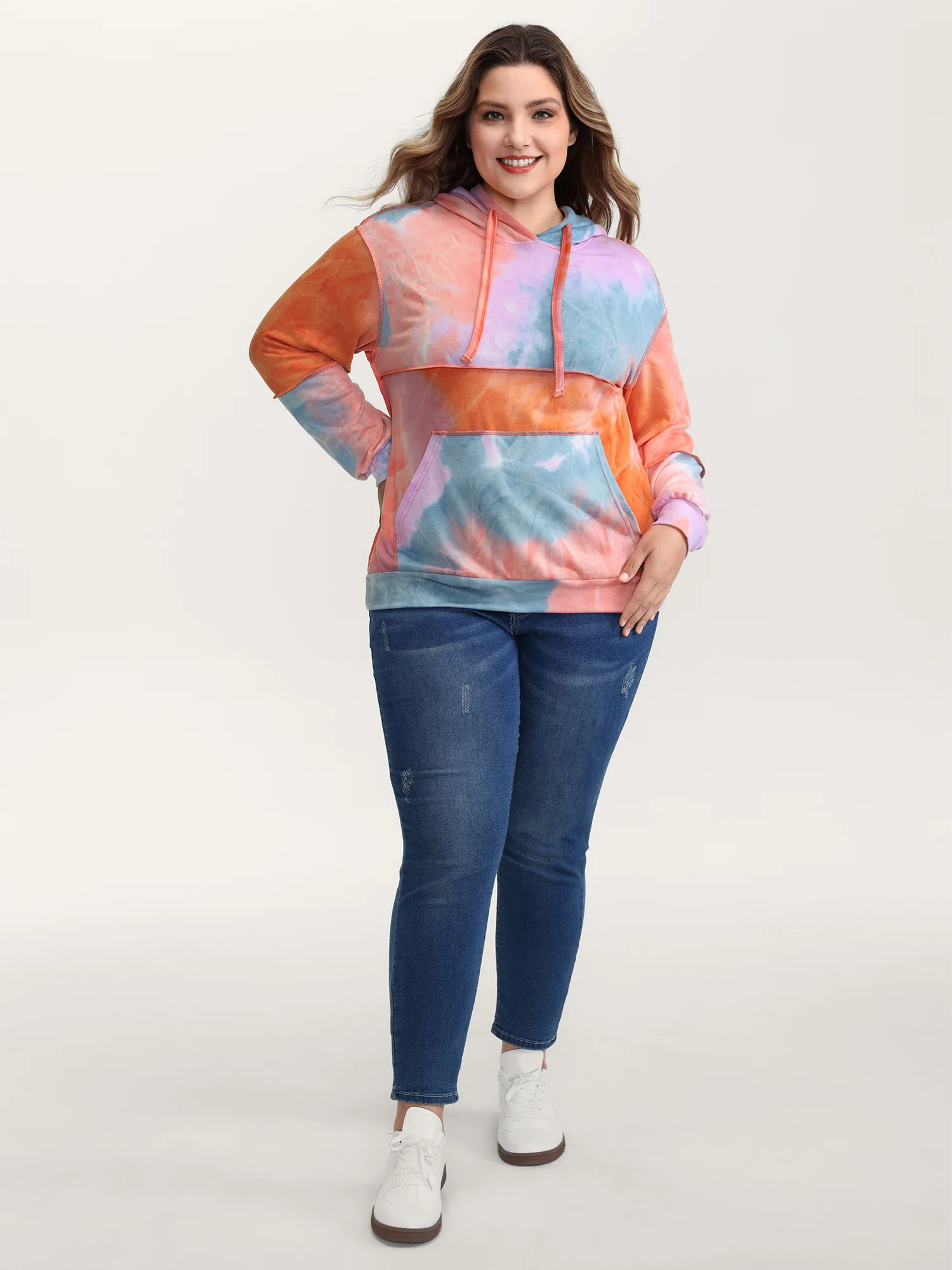 Colorful Relaxed-Fit Pockets Hoodie - Image 3