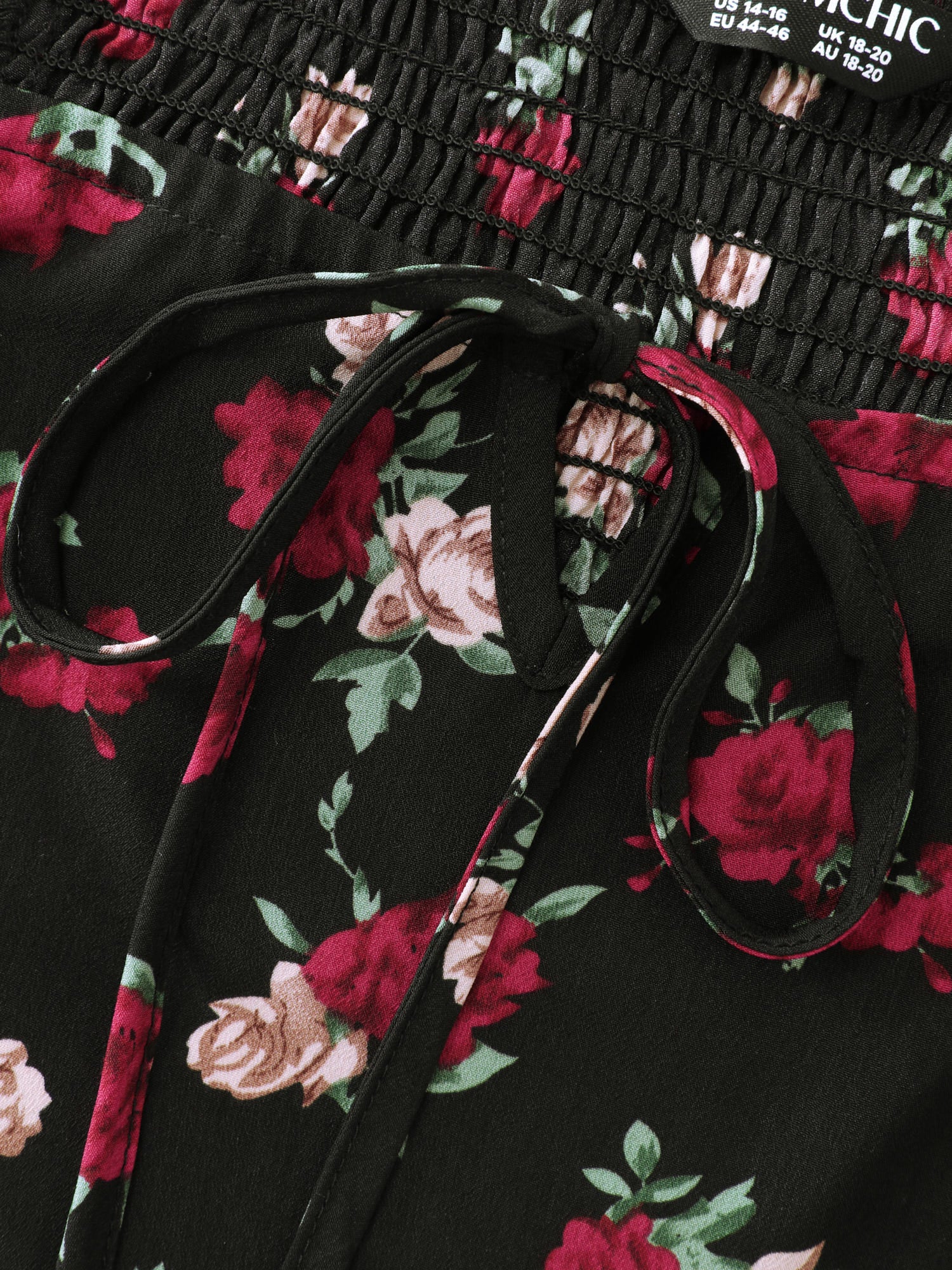 Colorful Rose Pattern Drawstring Neckline Midi Dress - Image 6