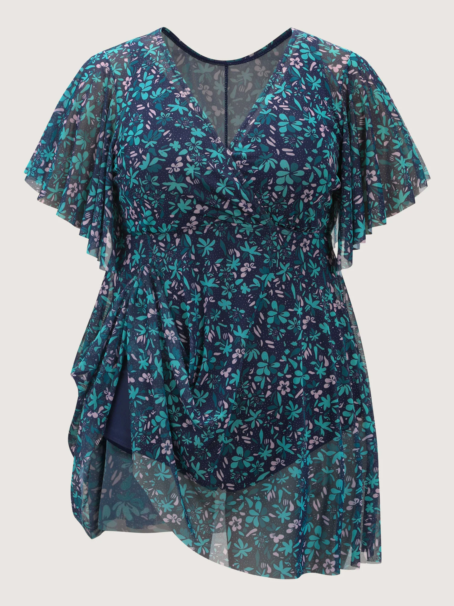 Colorful Sheer Floral Print Swim Dress - Image 10