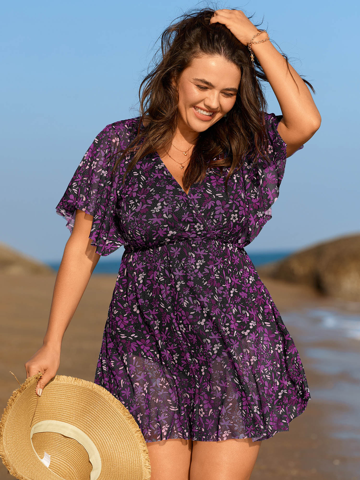 Colorful Sheer Floral Print Swim Dress - Image 11