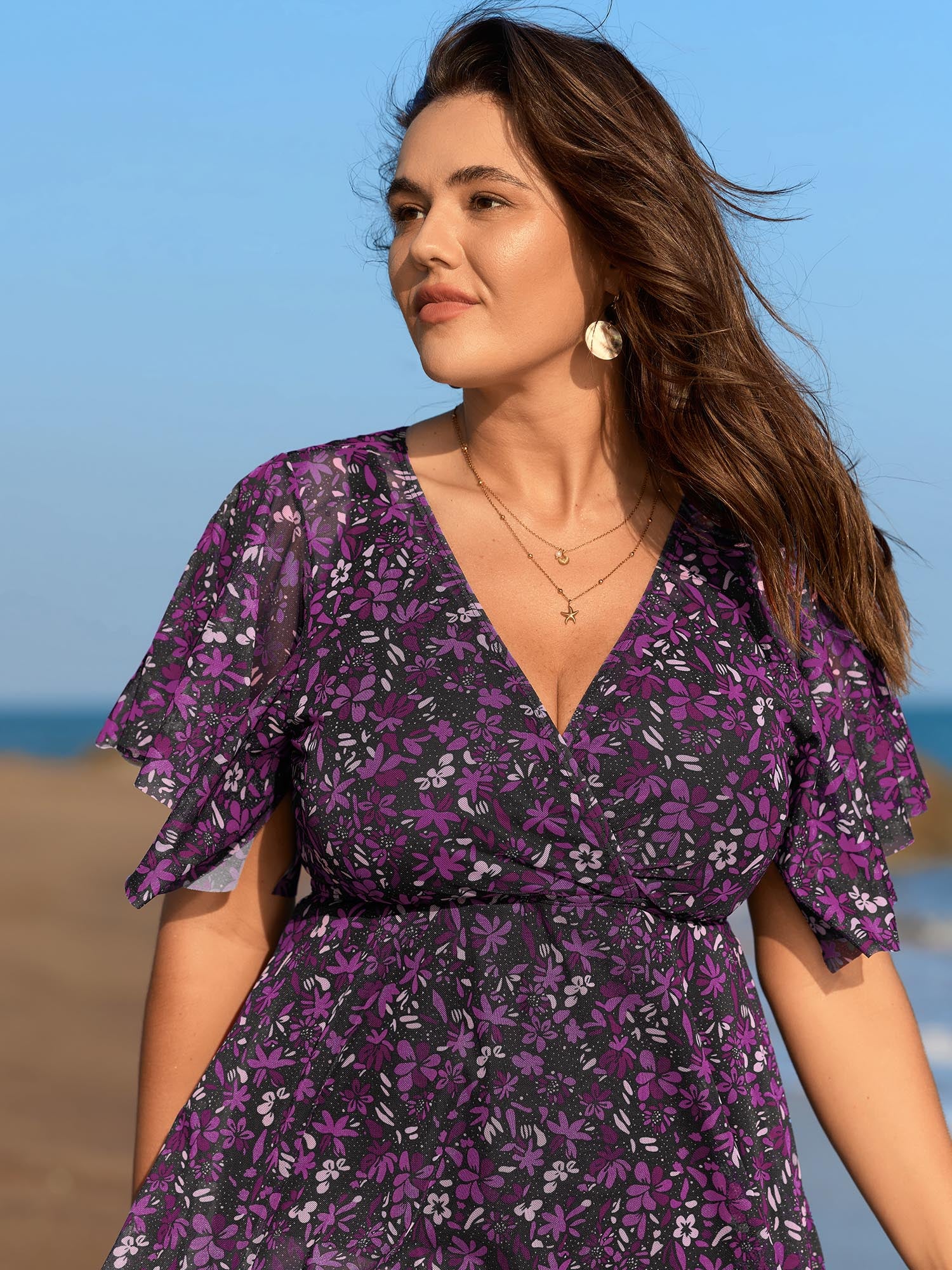 Colorful Sheer Floral Print Swim Dress - Image 12