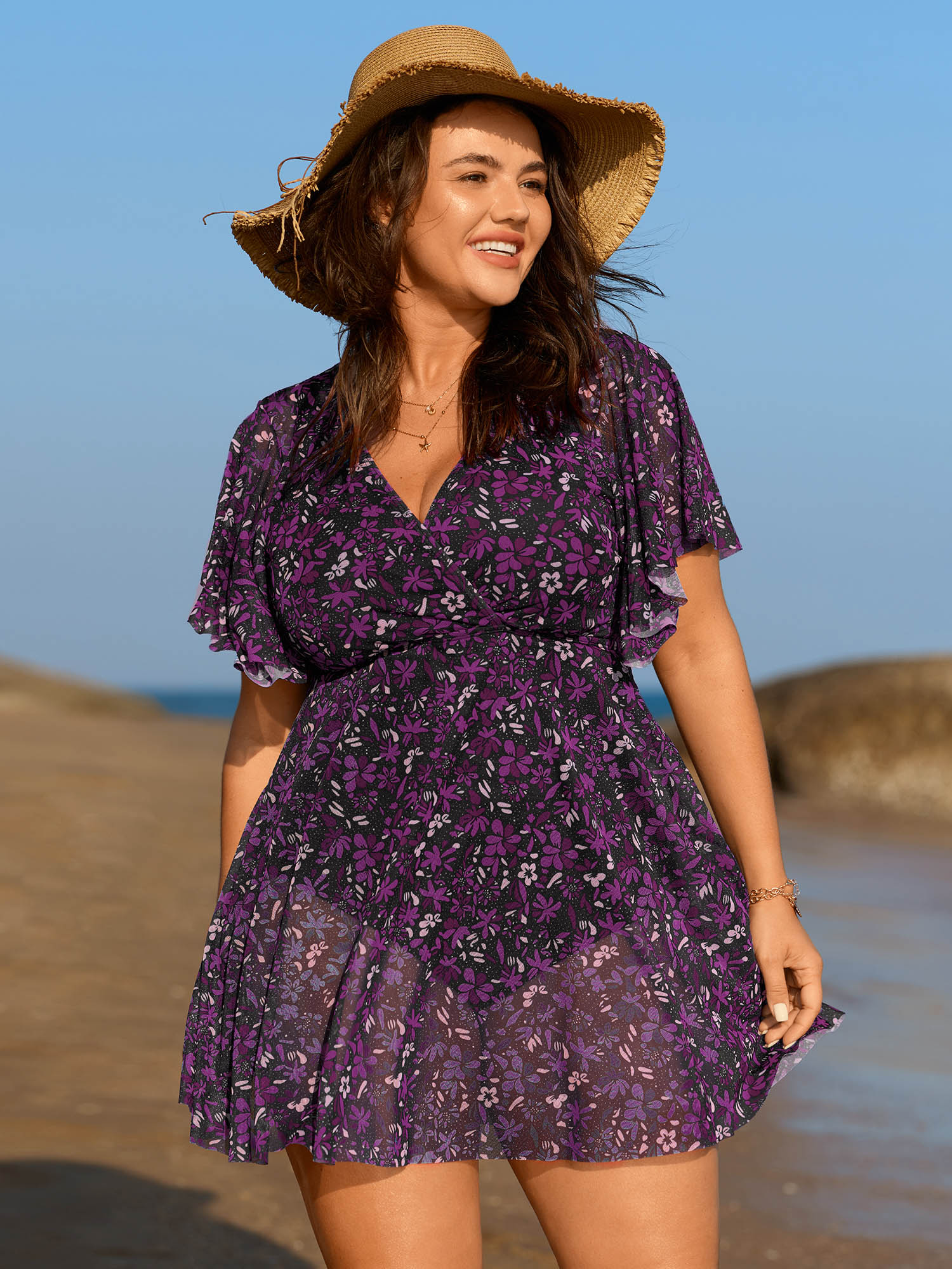 Colorful Sheer Floral Print Swim Dress - Image 13