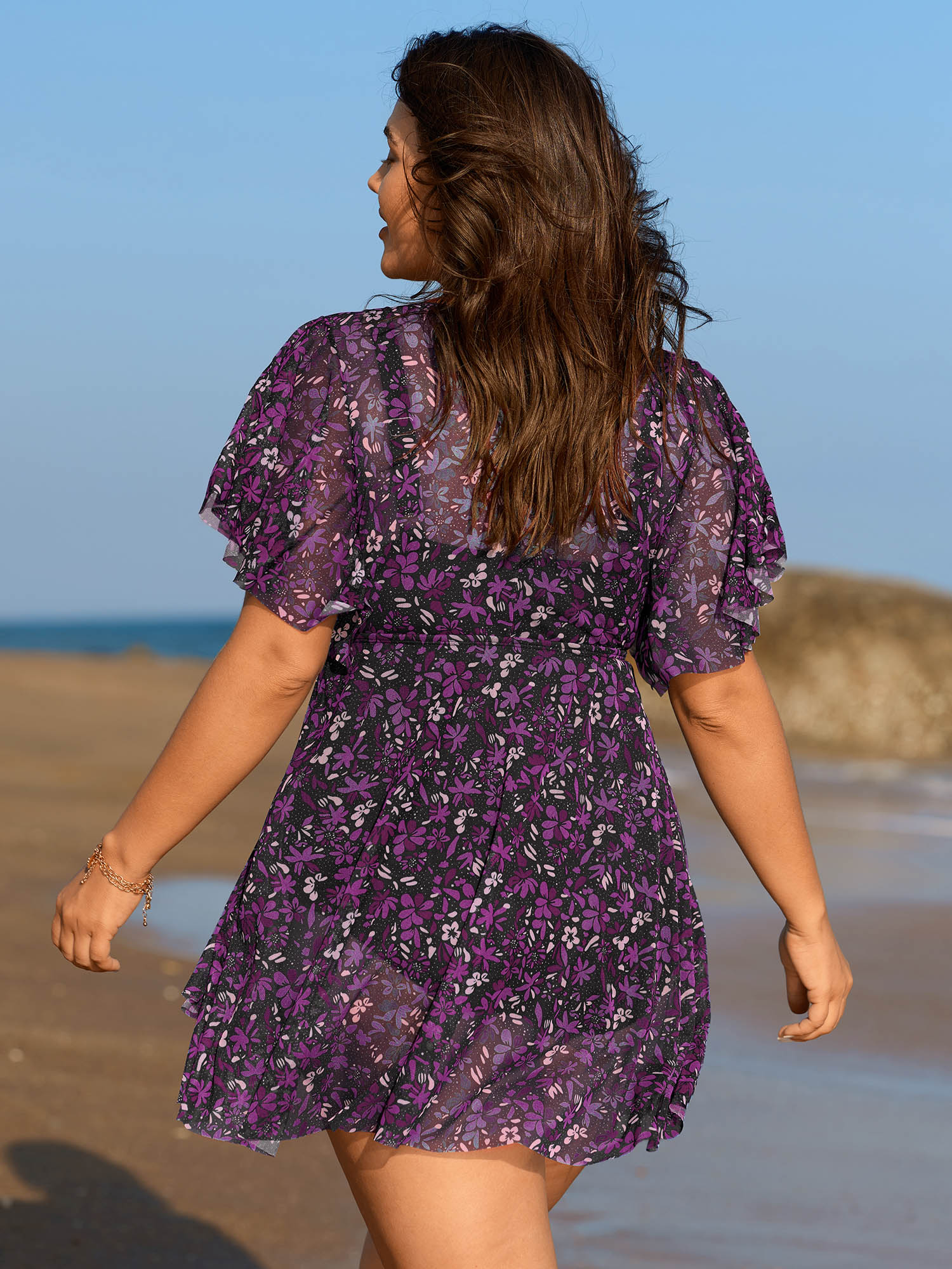 Colorful Sheer Floral Print Swim Dress - Image 15