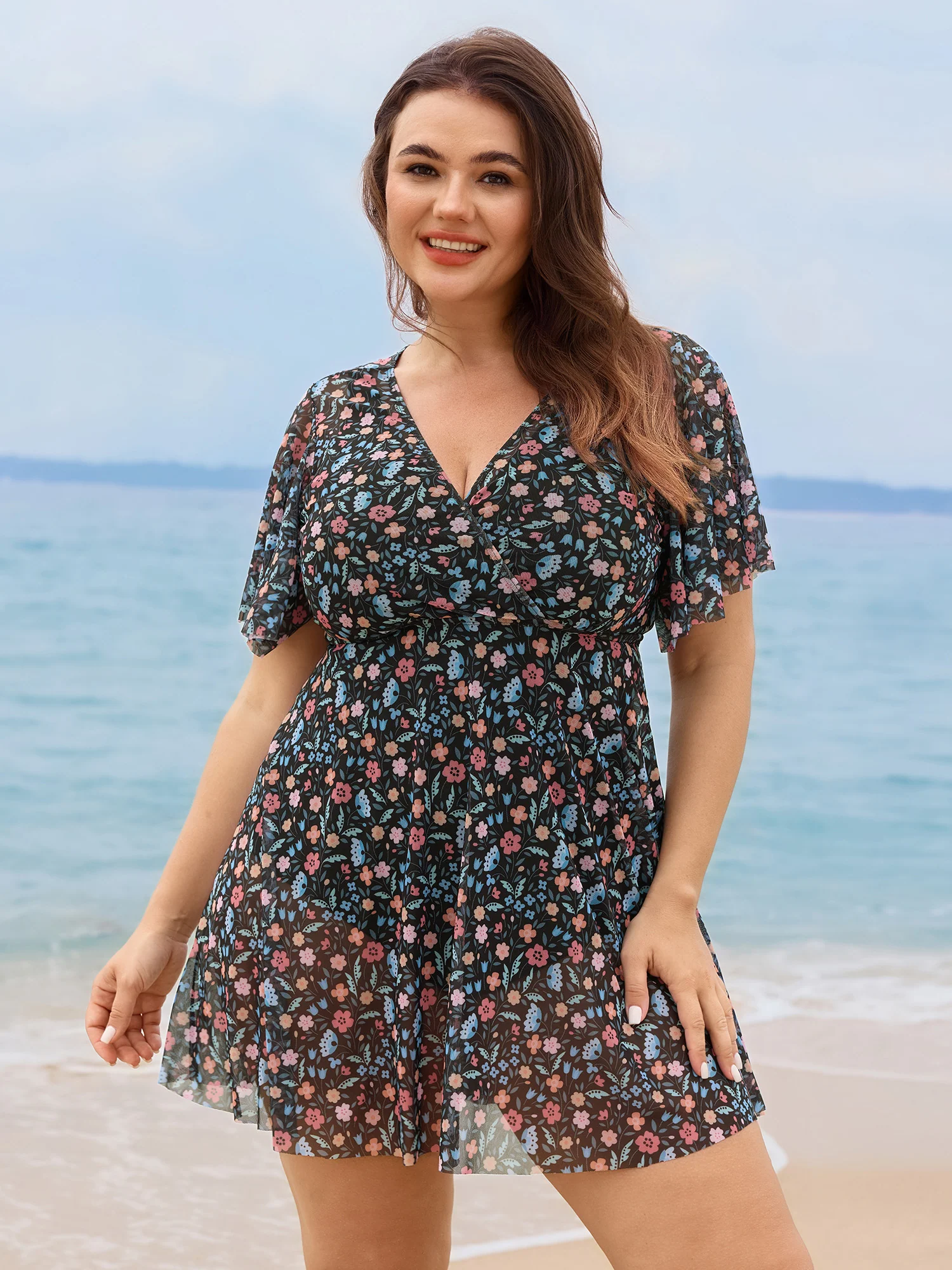 Colorful Sheer Floral Print Swim Dress - Image 16