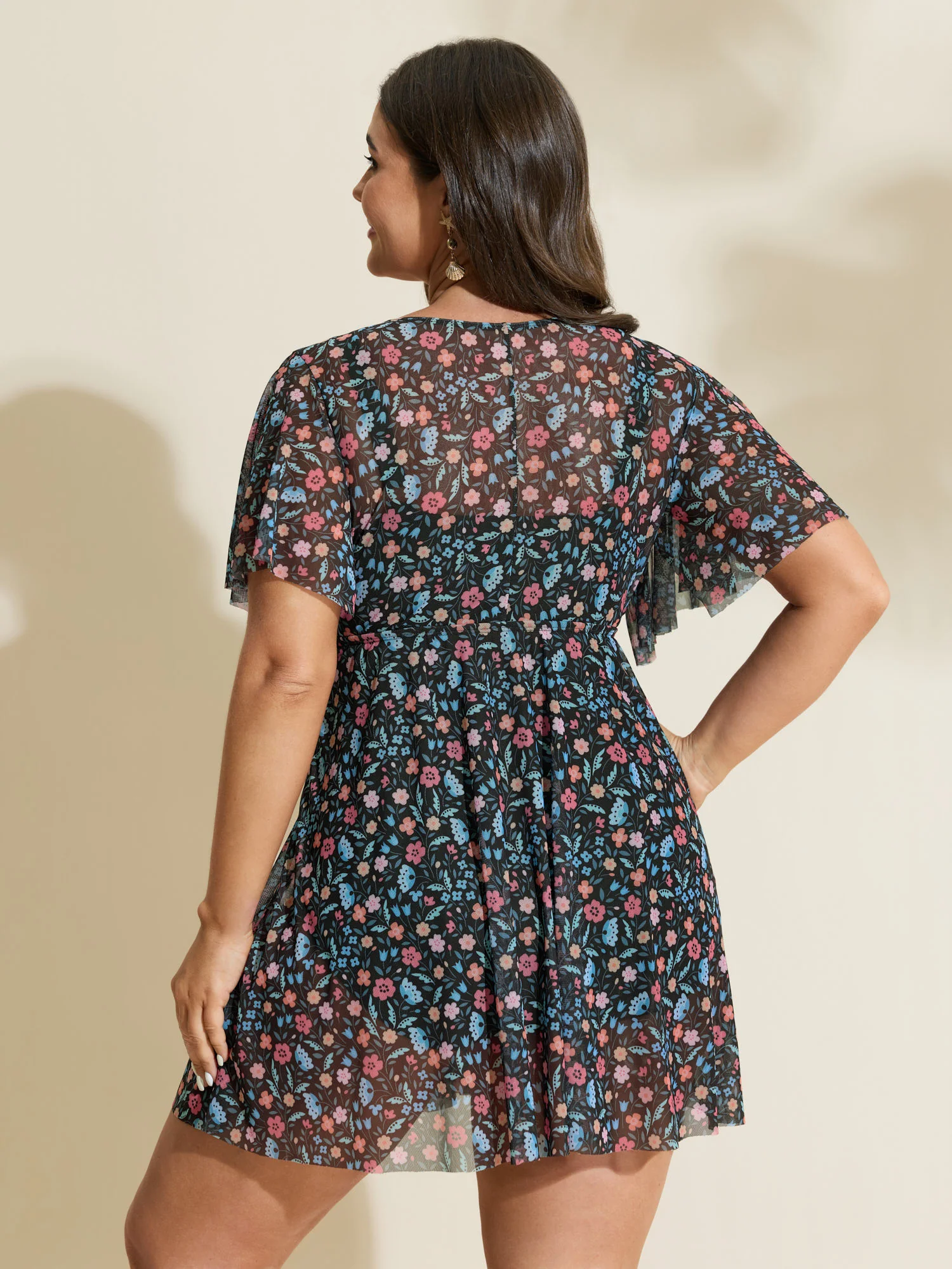 Colorful Sheer Floral Print Swim Dress - Image 21