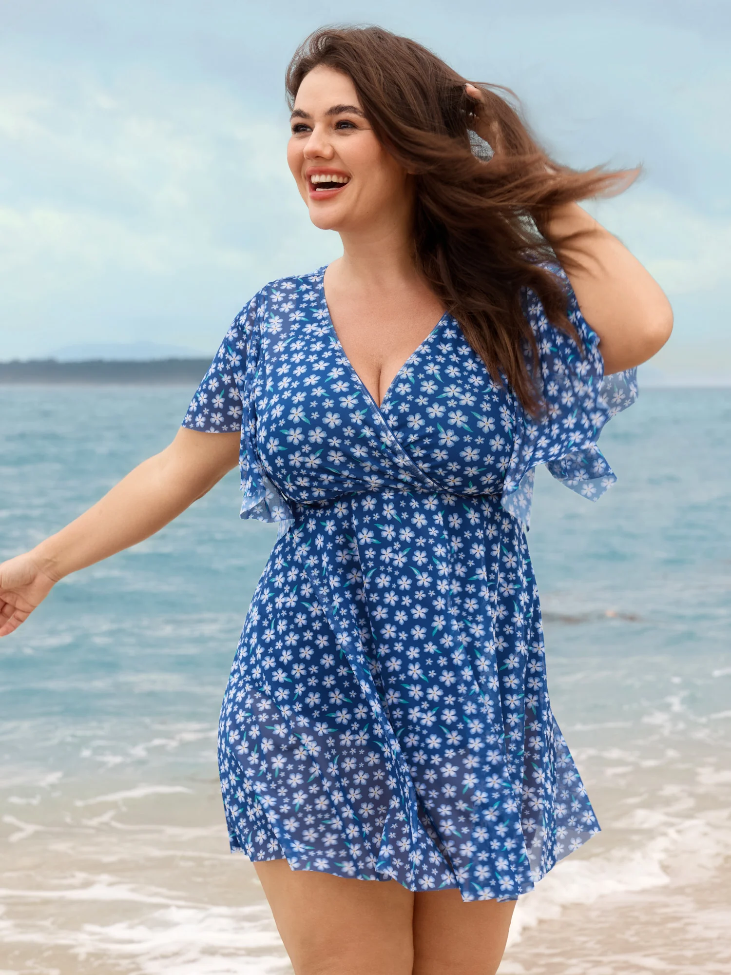 Colorful Sheer Floral Print Swim Dress - Image 23