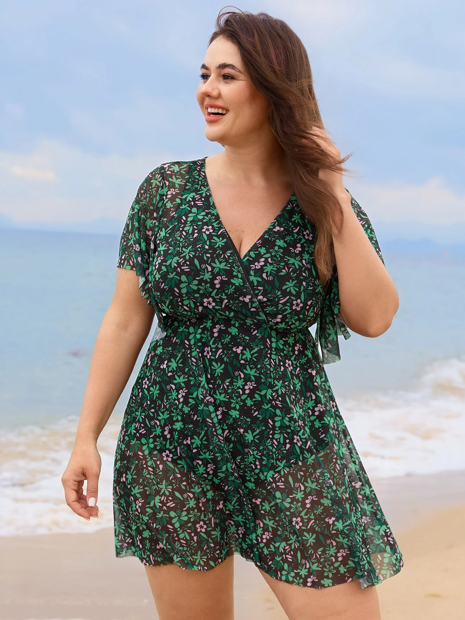 Colorful Sheer Floral Print Swim Dress - Image 30