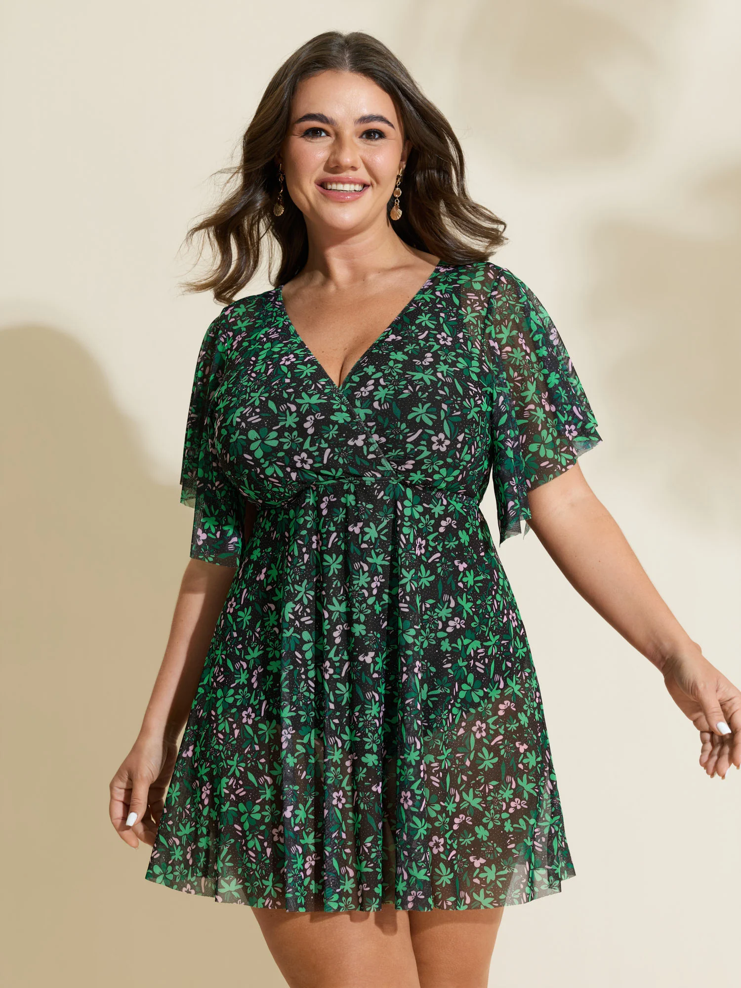 Colorful Sheer Floral Print Swim Dress - Image 32
