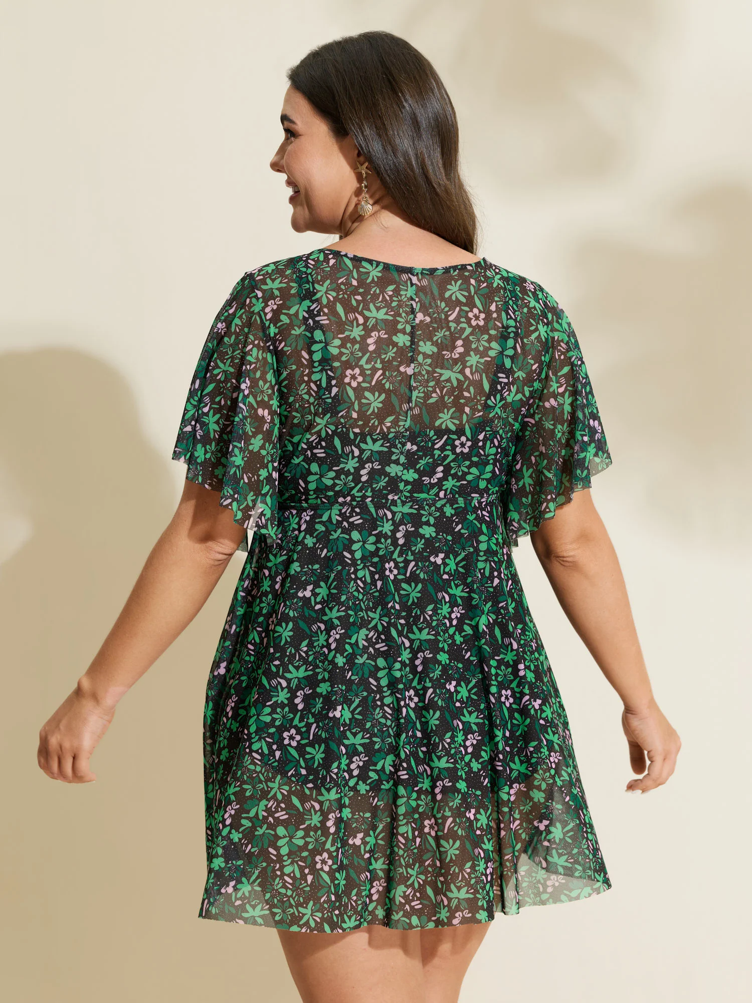 Colorful Sheer Floral Print Swim Dress - Image 36