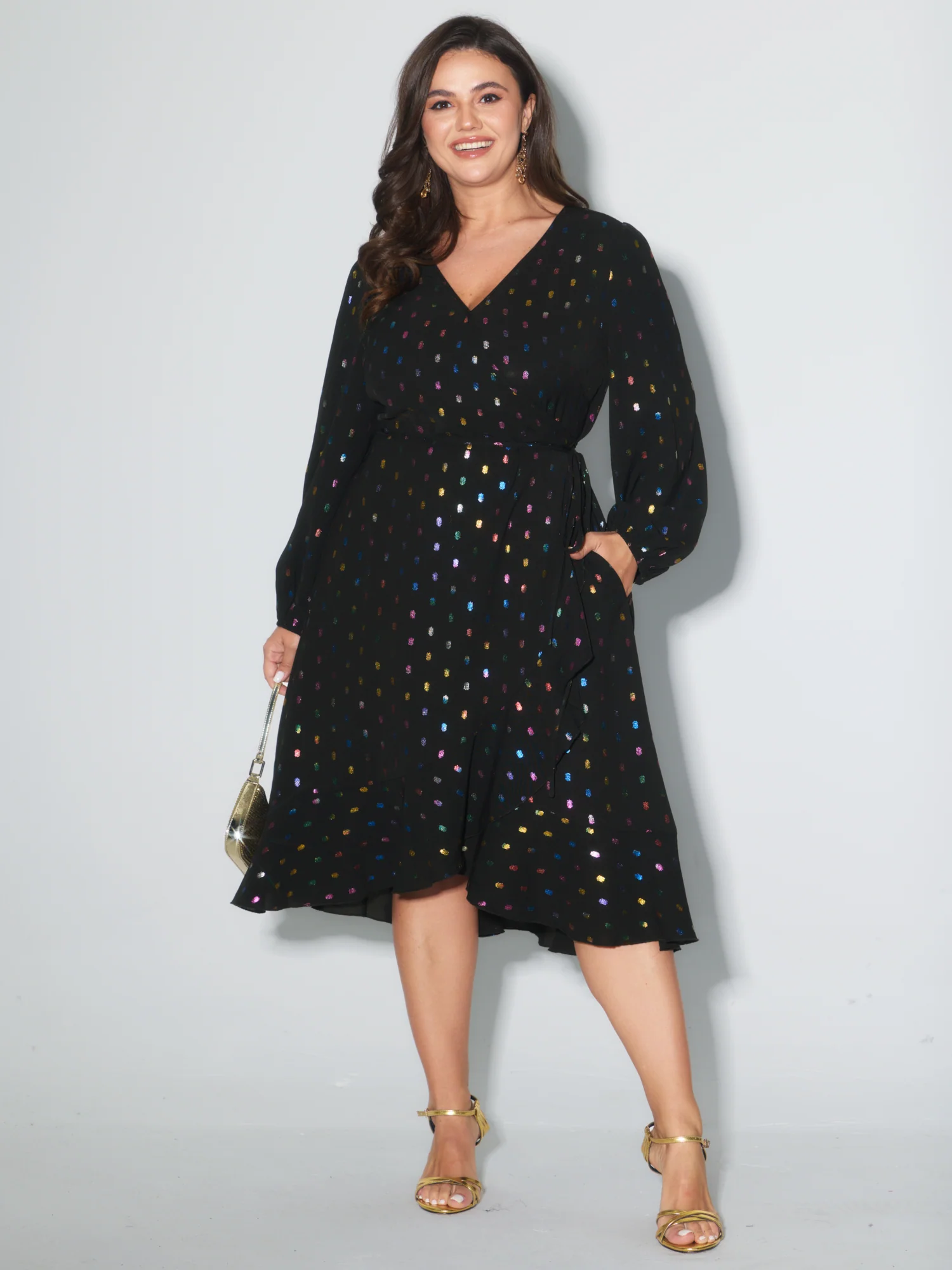 Colorful Shimmery Polka Dots Midi Dress - Image 3