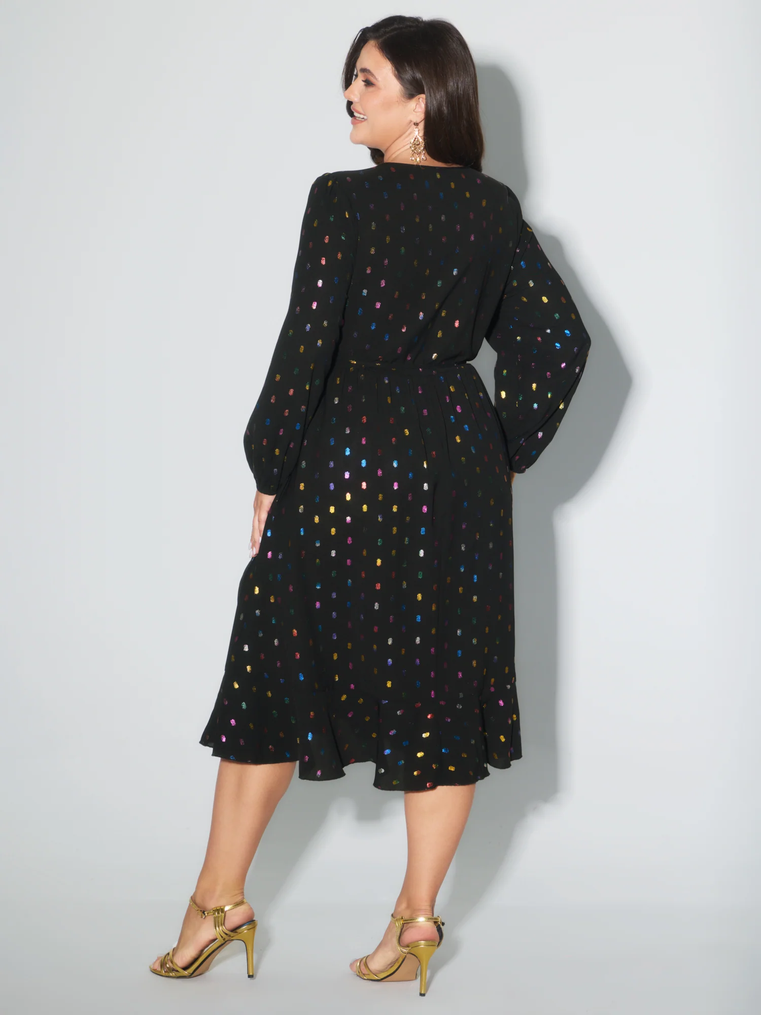 Colorful Shimmery Polka Dots Midi Dress - Image 4