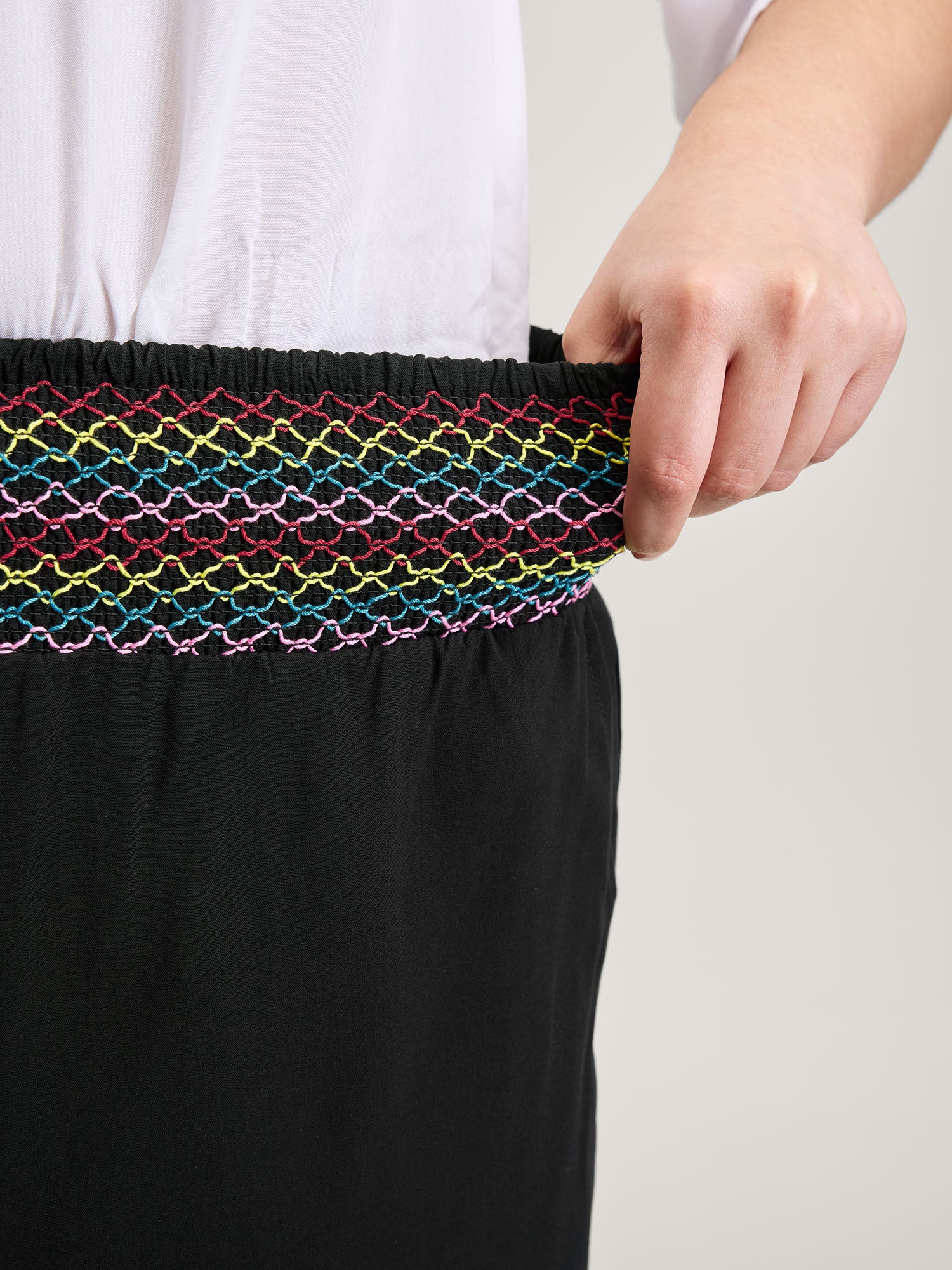 Colorful Shirred Waistband Ruffled Hem Pants - Image 3