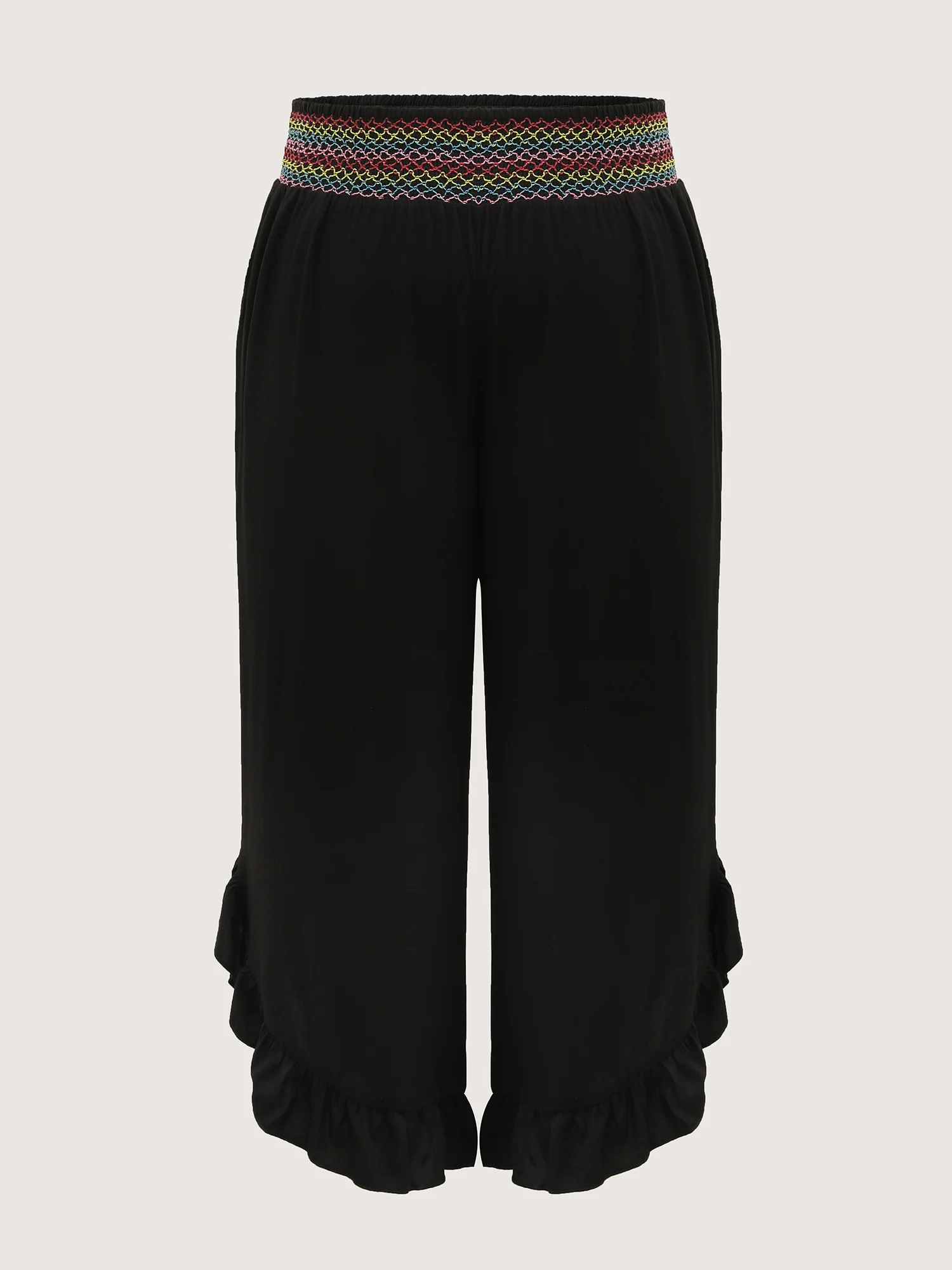 Colorful Shirred Waistband Ruffled Hem Pants - Image 7