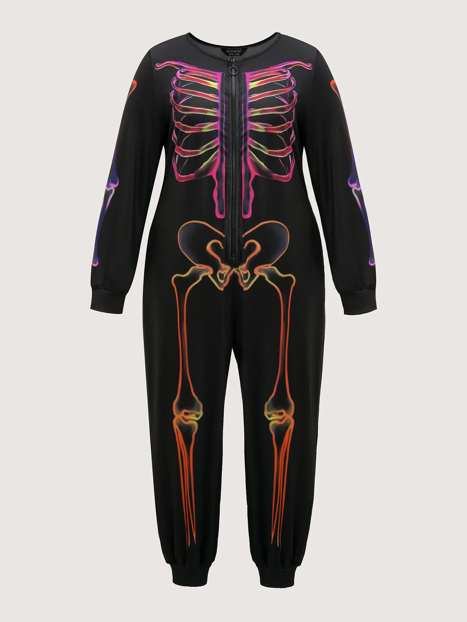 Colorful Skeleton Print Zipper Lounge Jumpsuit - Image 7