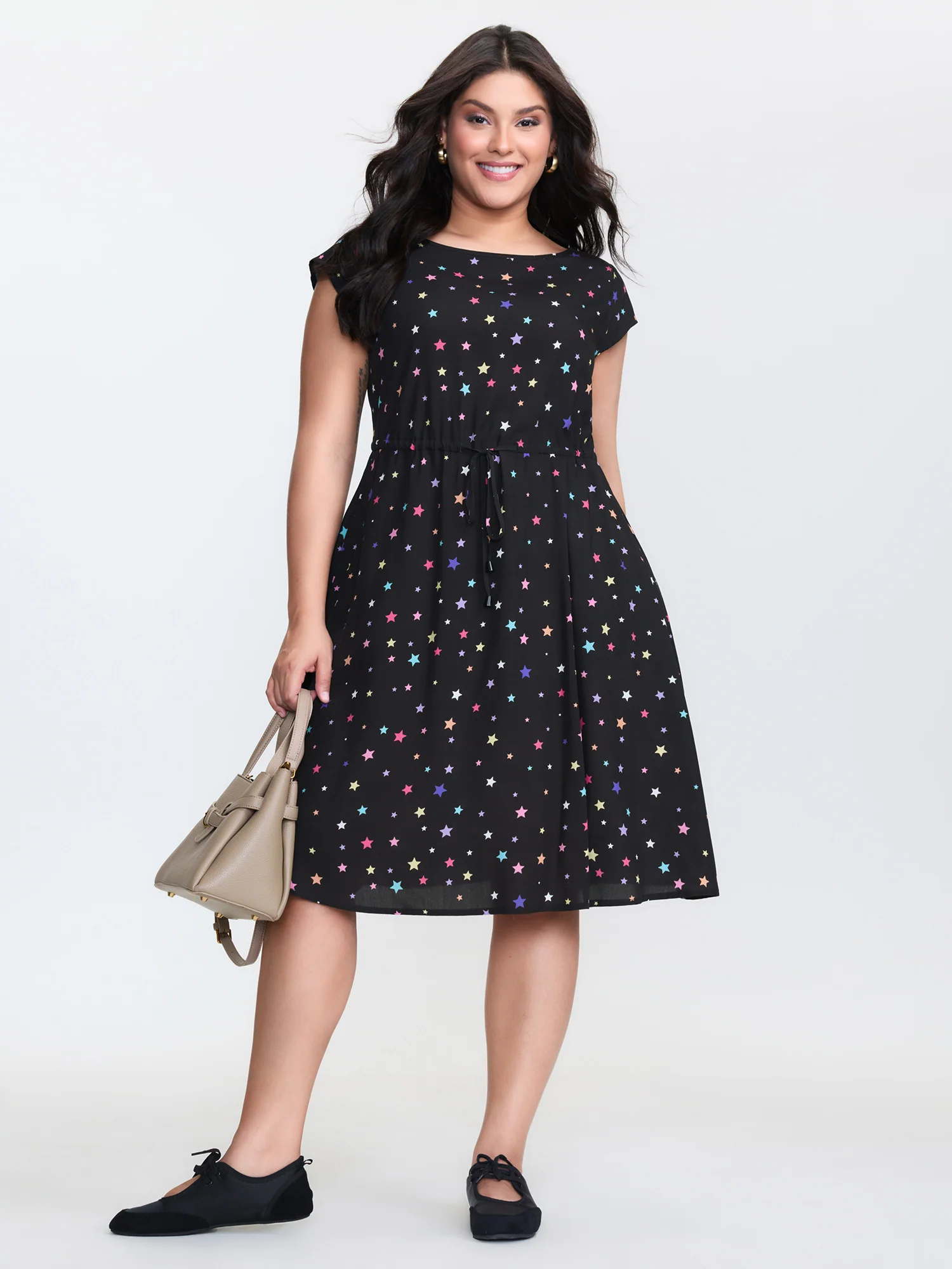 Colorful Star Print Pockets Mini Dress - Image 3