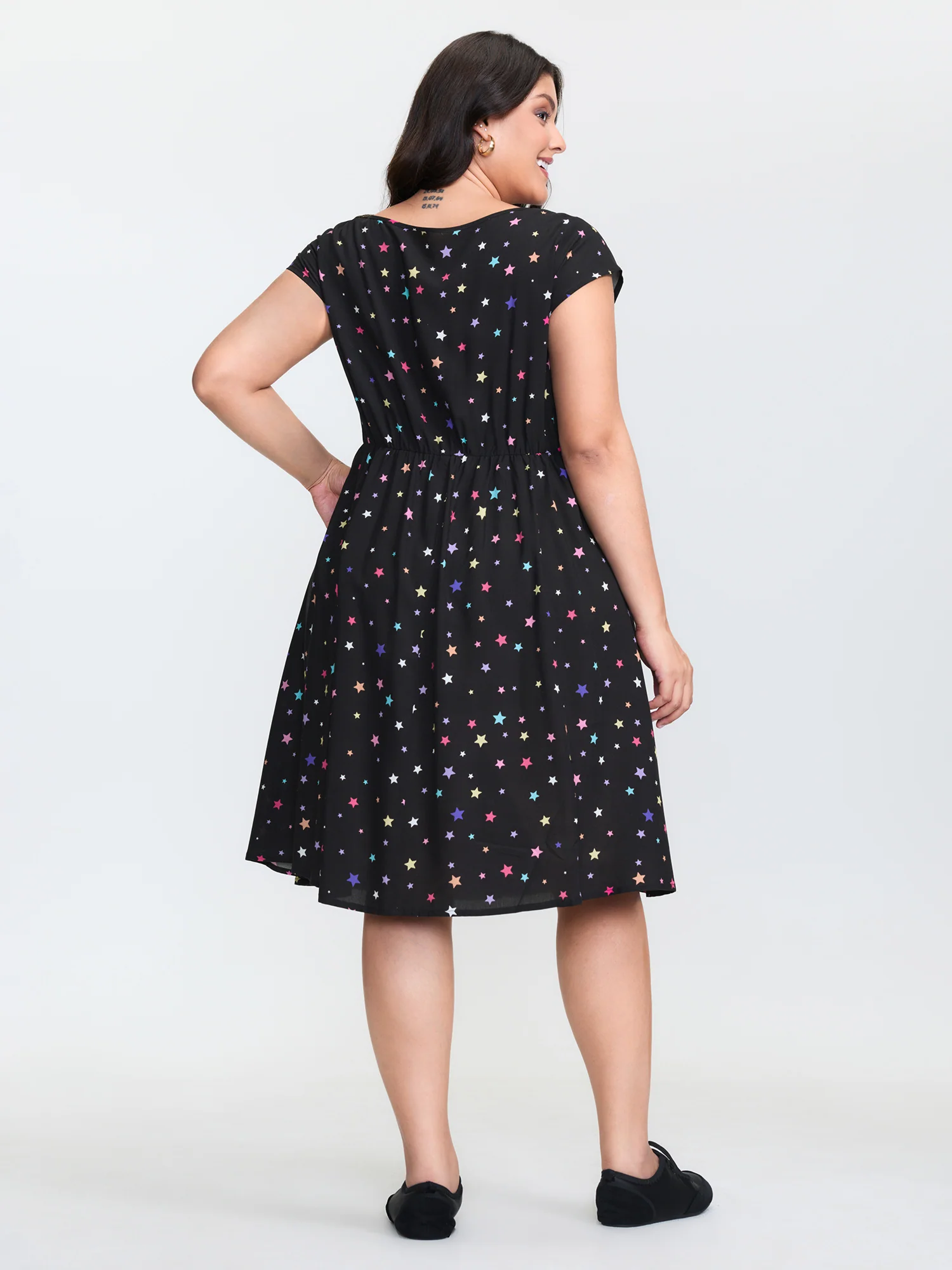 Colorful Star Print Pockets Mini Dress - Image 4