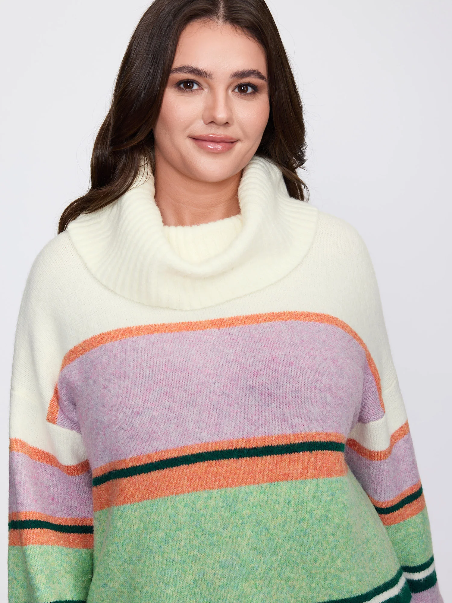 Colorful Stripe Drape Turtleneck Sweater Dress - Image 2