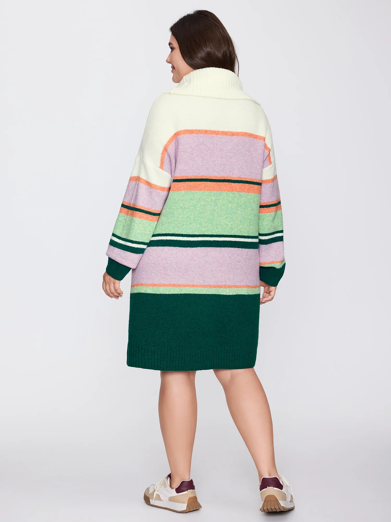 Colorful Stripe Drape Turtleneck Sweater Dress - Image 4