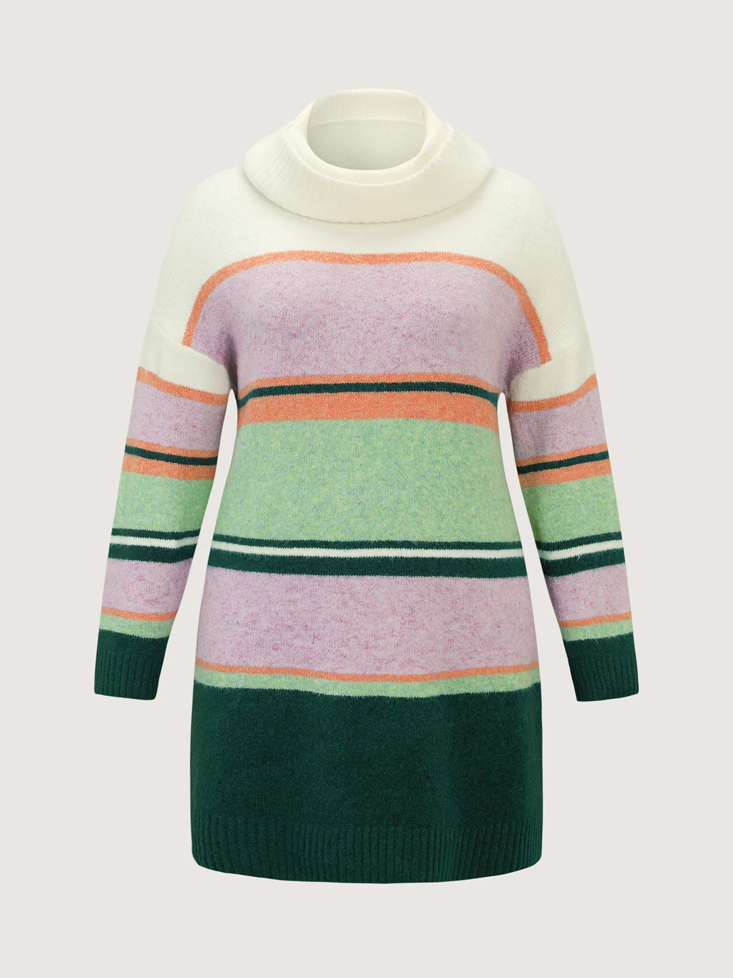 Colorful Stripe Drape Turtleneck Sweater Dress - Image 5
