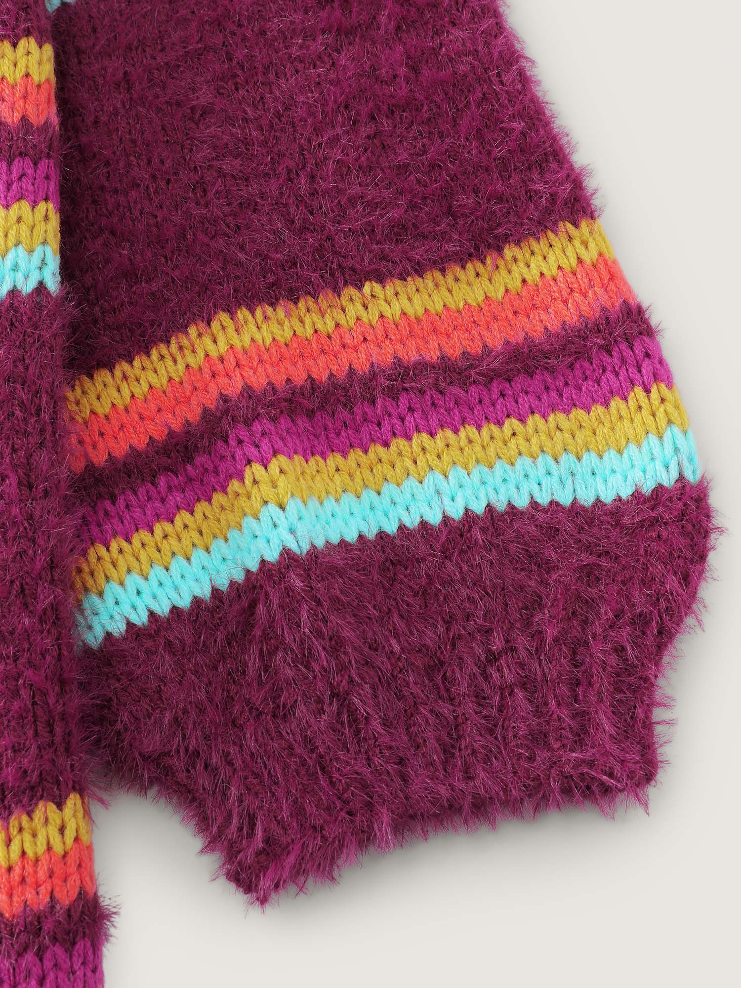 Colorful Stripe Furry Textured Knit Cardigan - Image 5