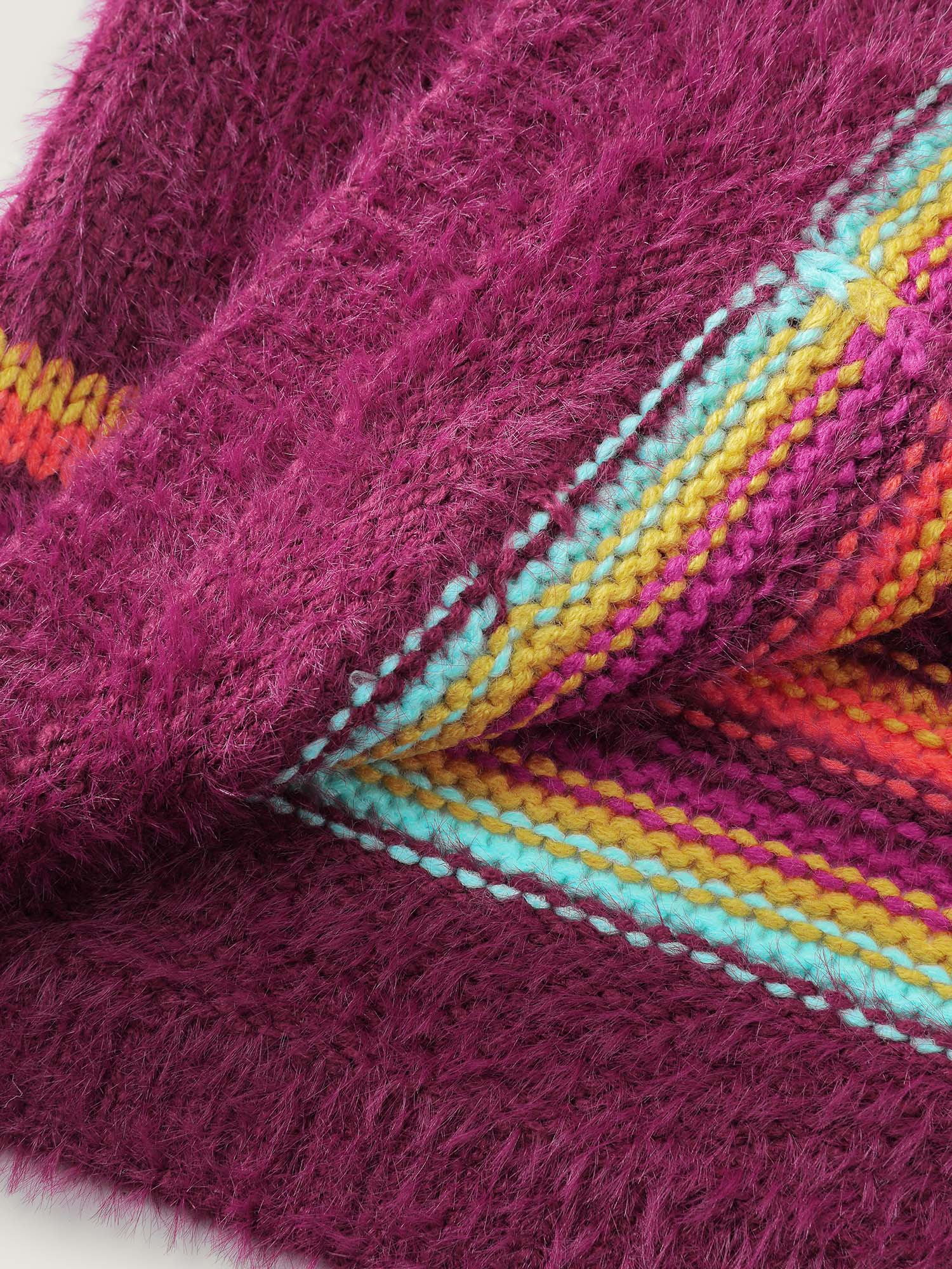 Colorful Stripe Furry Textured Knit Cardigan - Image 6