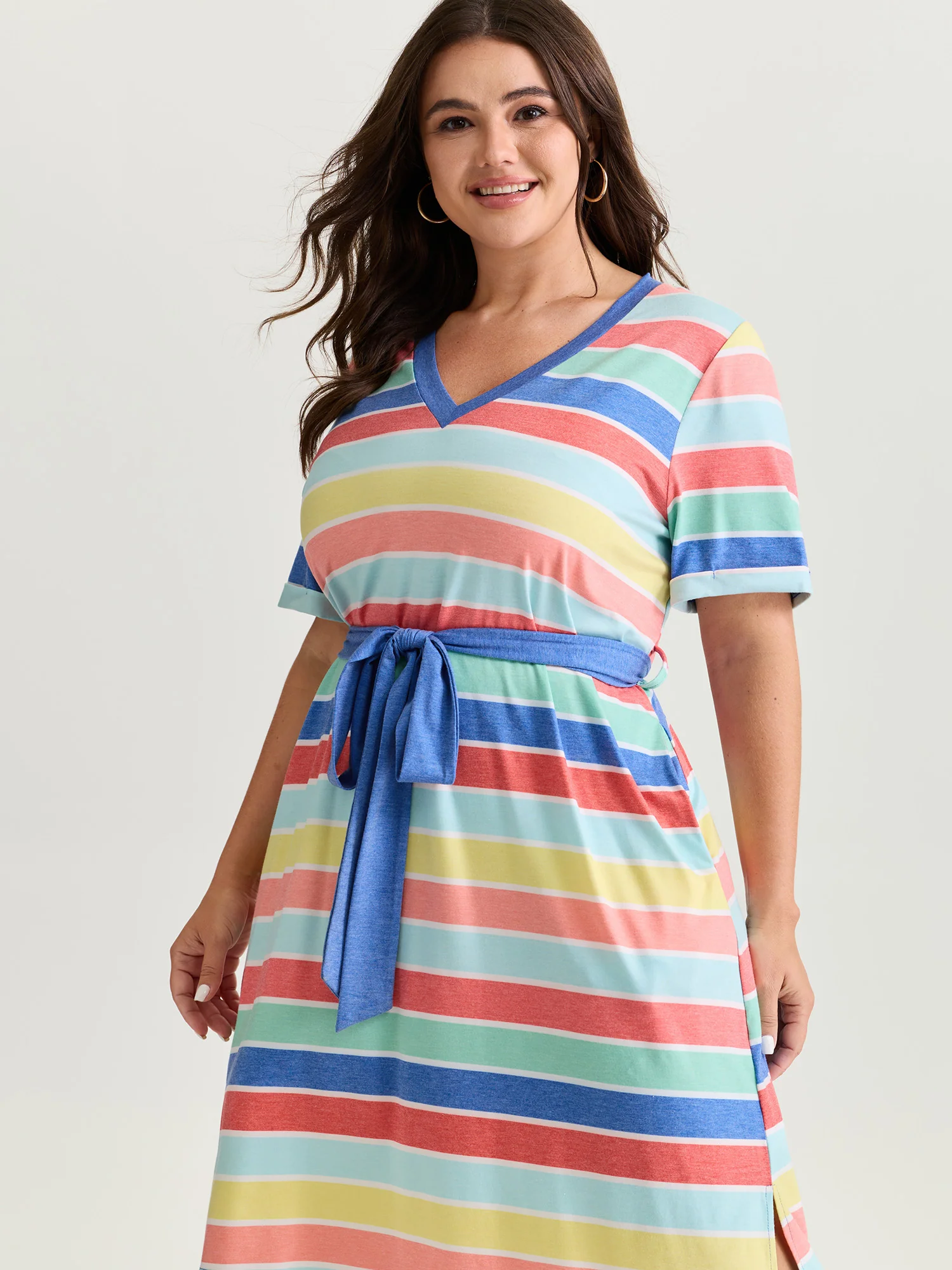 Colorful Stripe Heather Pockets Midi Dress - Image 2