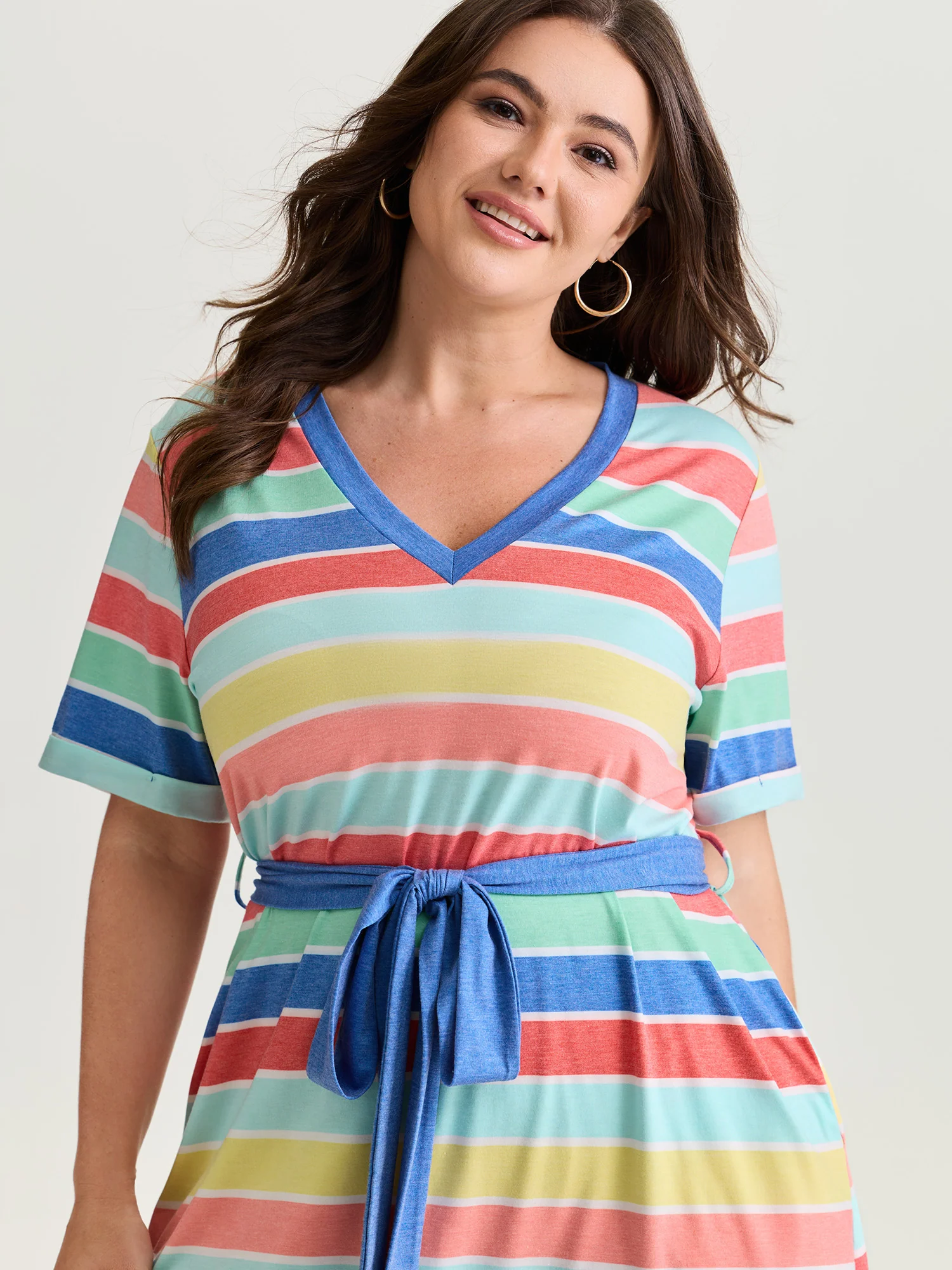 Colorful Stripe Heather Pockets Midi Dress - Image 3