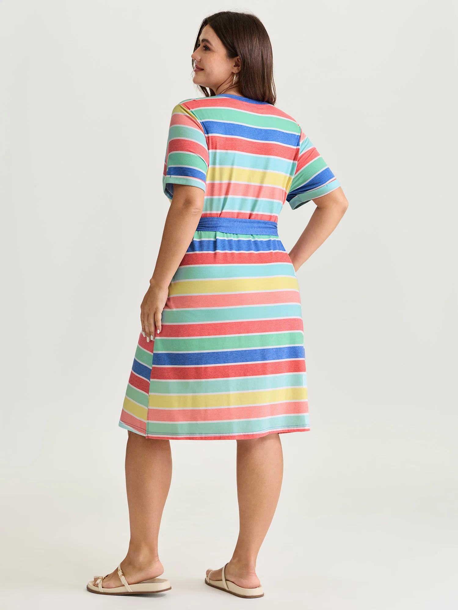 Colorful Stripe Heather Pockets Midi Dress - Image 4