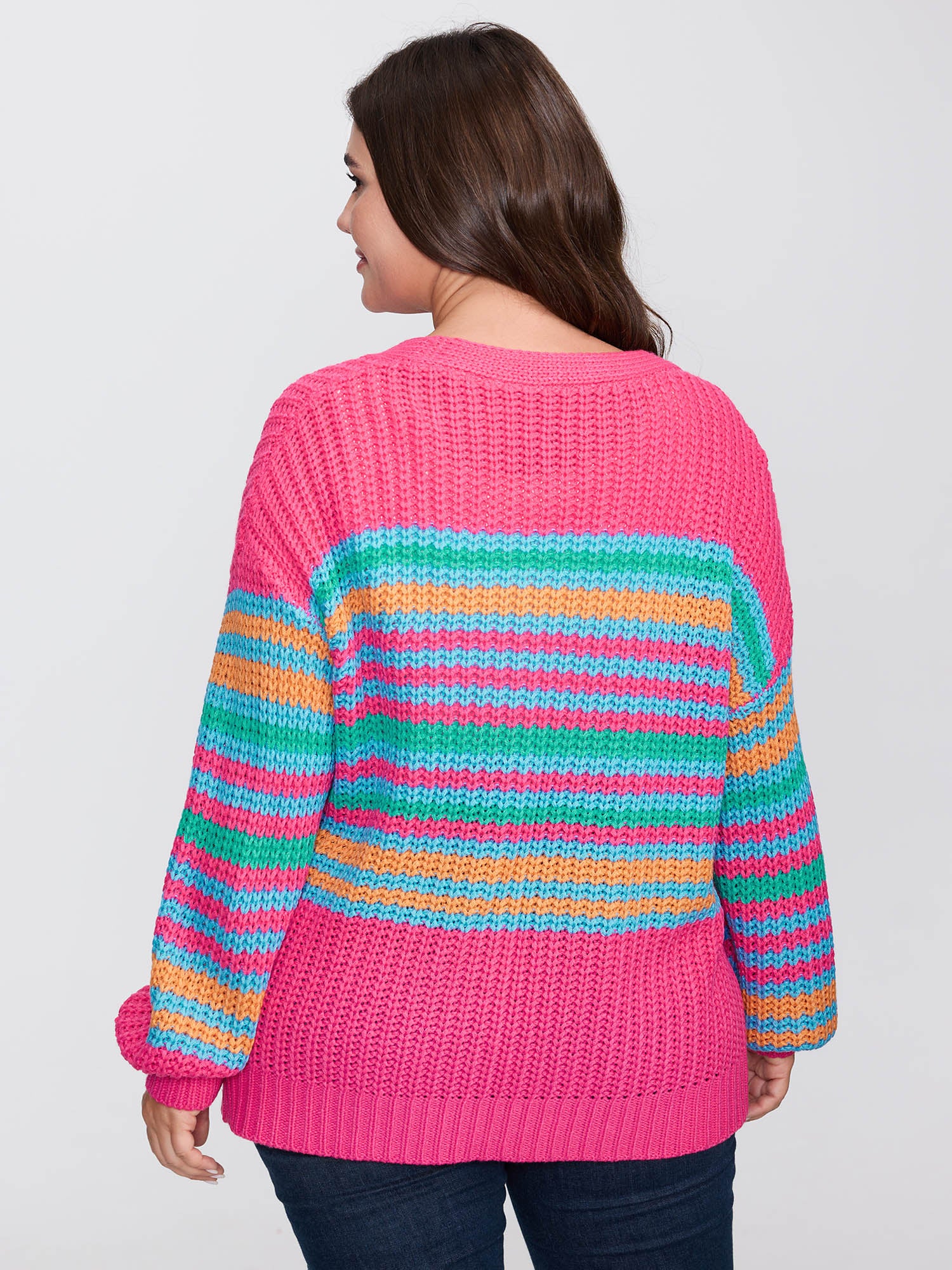 Colorful Stripe Pockets Knit Cardigan - Image 4