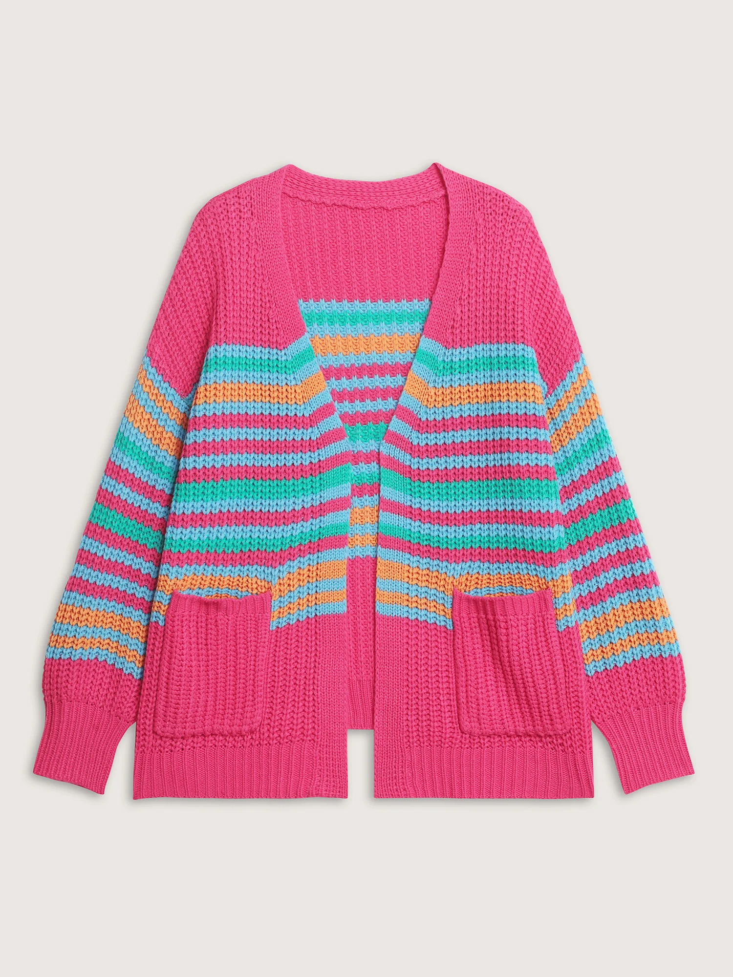 Colorful Stripe Pockets Knit Cardigan - Image 7