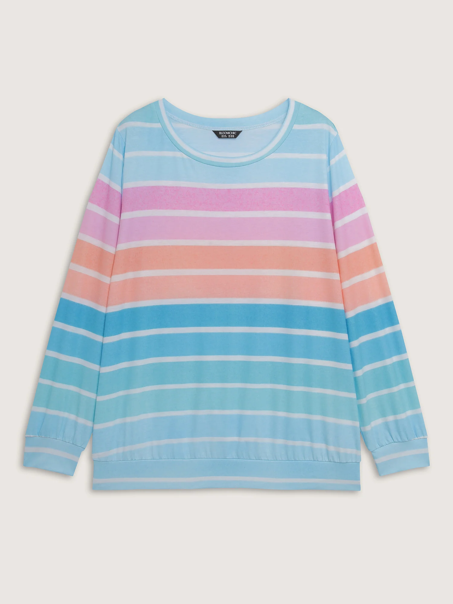 Colorful Stripe Relaxed-Fit Stretchy Hem T-Shirt - Image 7